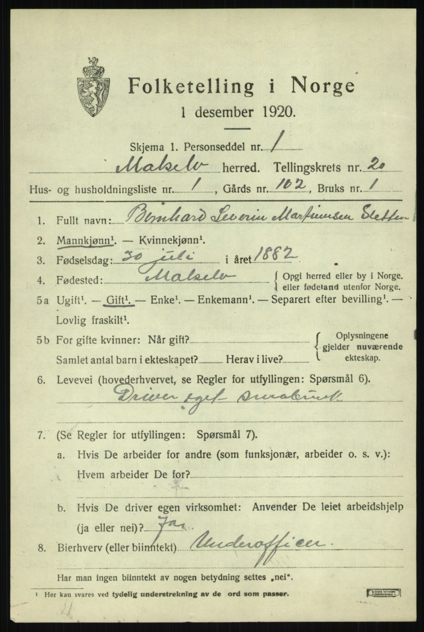 SATØ, Folketelling 1920 for 1924 Målselv herred, 1920, s. 9445