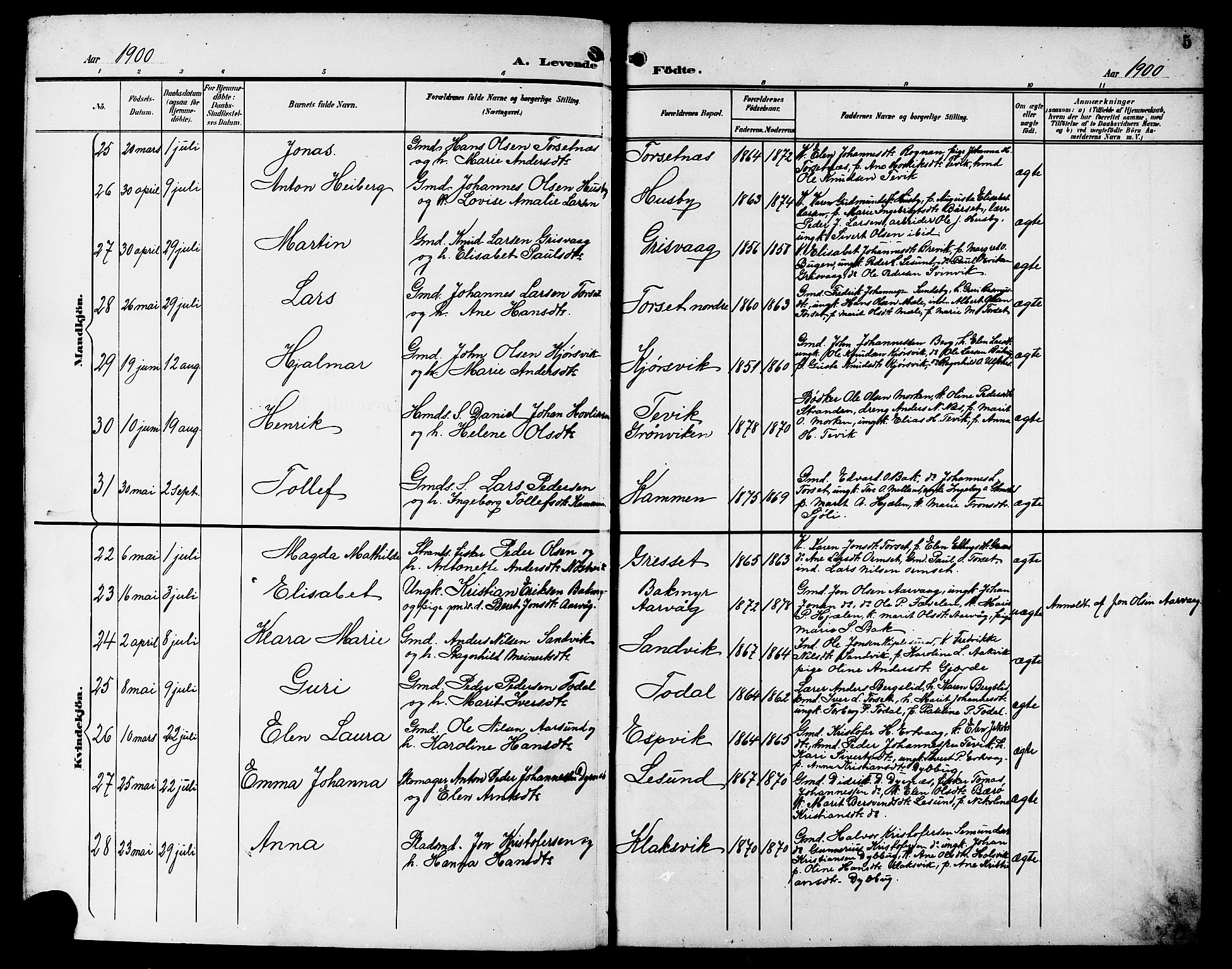 Ministerialprotokoller, klokkerbøker og fødselsregistre - Møre og Romsdal, AV/SAT-A-1454/578/L0910: Klokkerbok nr. 578C03, 1900-1921, s. 5