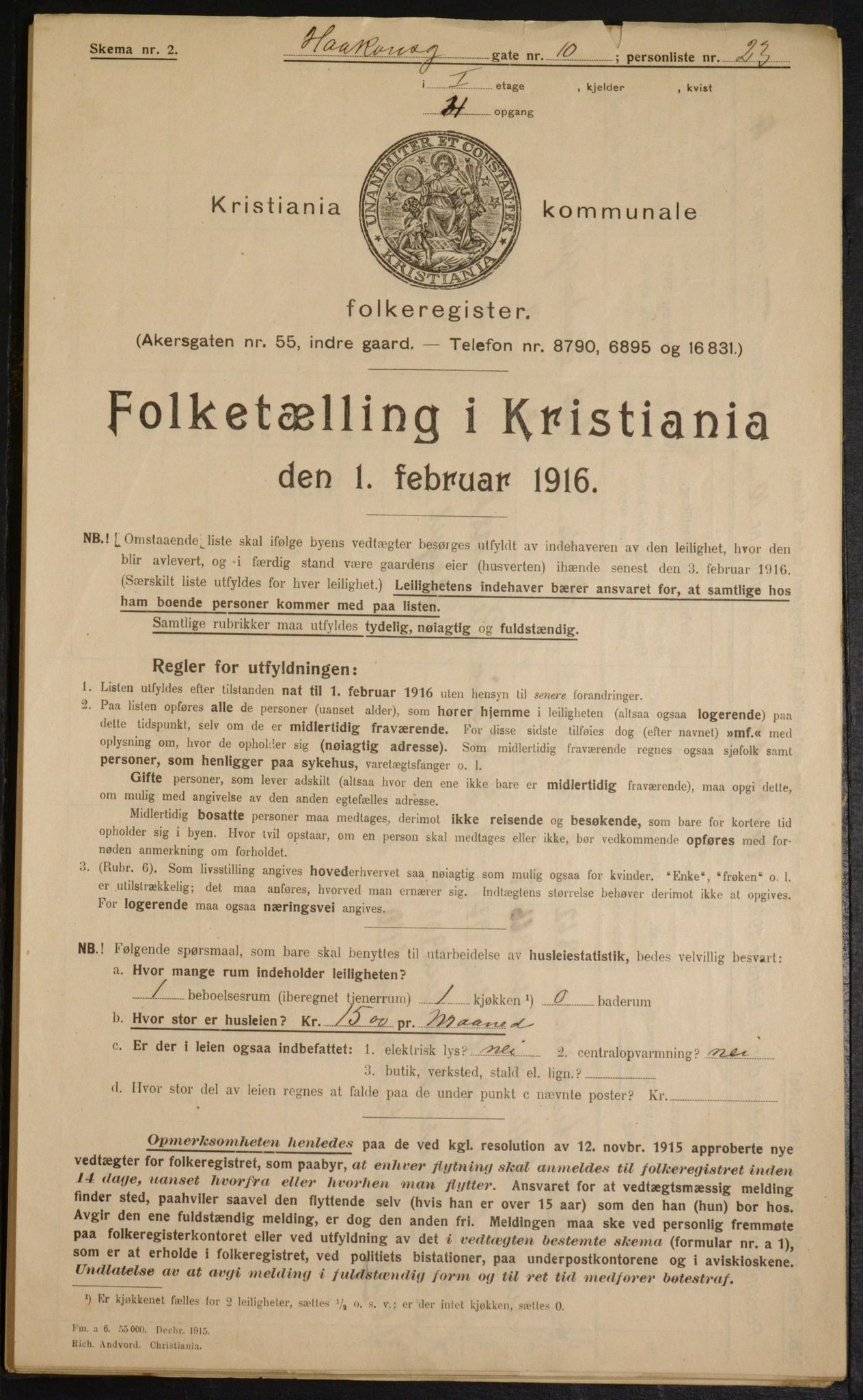 OBA, Kommunal folketelling 1.2.1916 for Kristiania, 1916, s. 43383