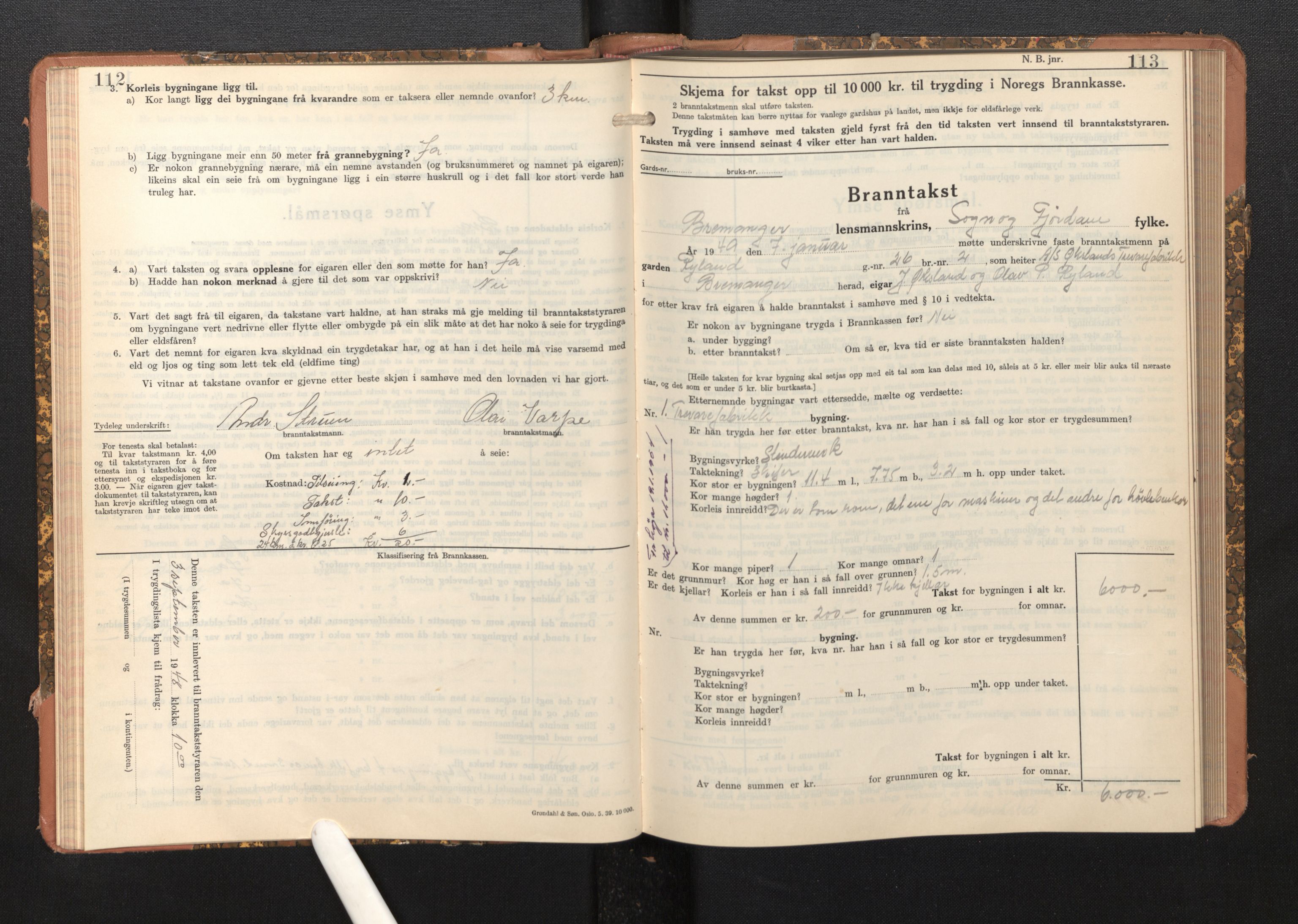 Lensmannen i Bremanger, AV/SAB-A-26701/0012/L0009: Branntakstprotokoll, skjematakst, 1943-1950, s. 112-113