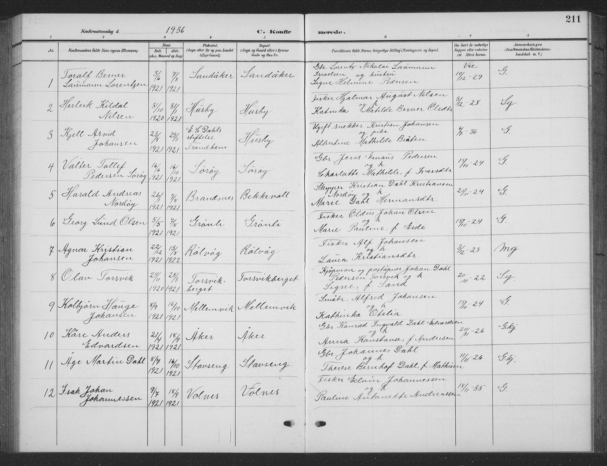 Ministerialprotokoller, klokkerbøker og fødselsregistre - Nordland, AV/SAT-A-1459/835/L0533: Klokkerbok nr. 835C05, 1906-1939, s. 211