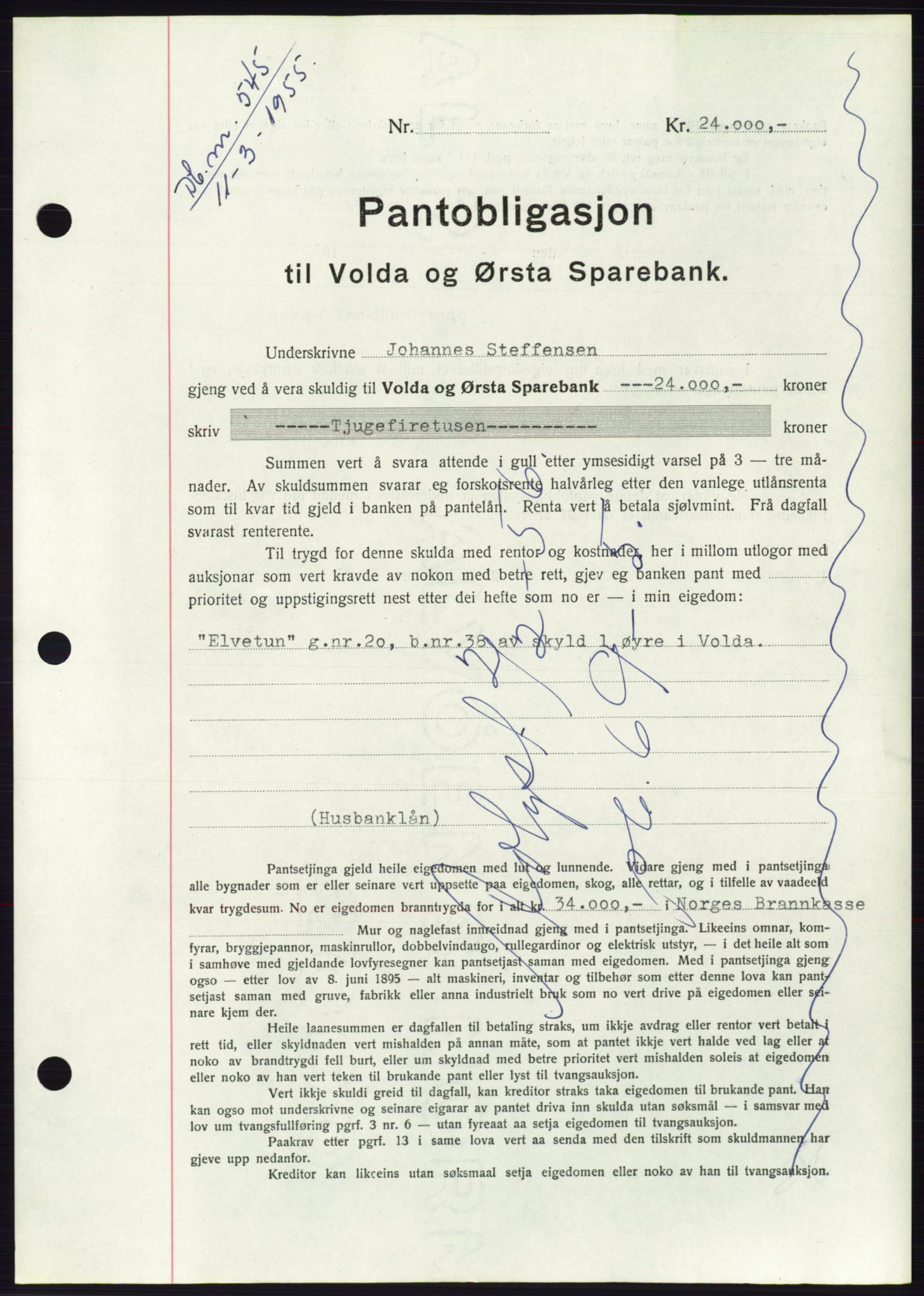 Søre Sunnmøre sorenskriveri, AV/SAT-A-4122/1/2/2C/L0126: Pantebok nr. 14B, 1954-1955, Dagboknr: 545/1955