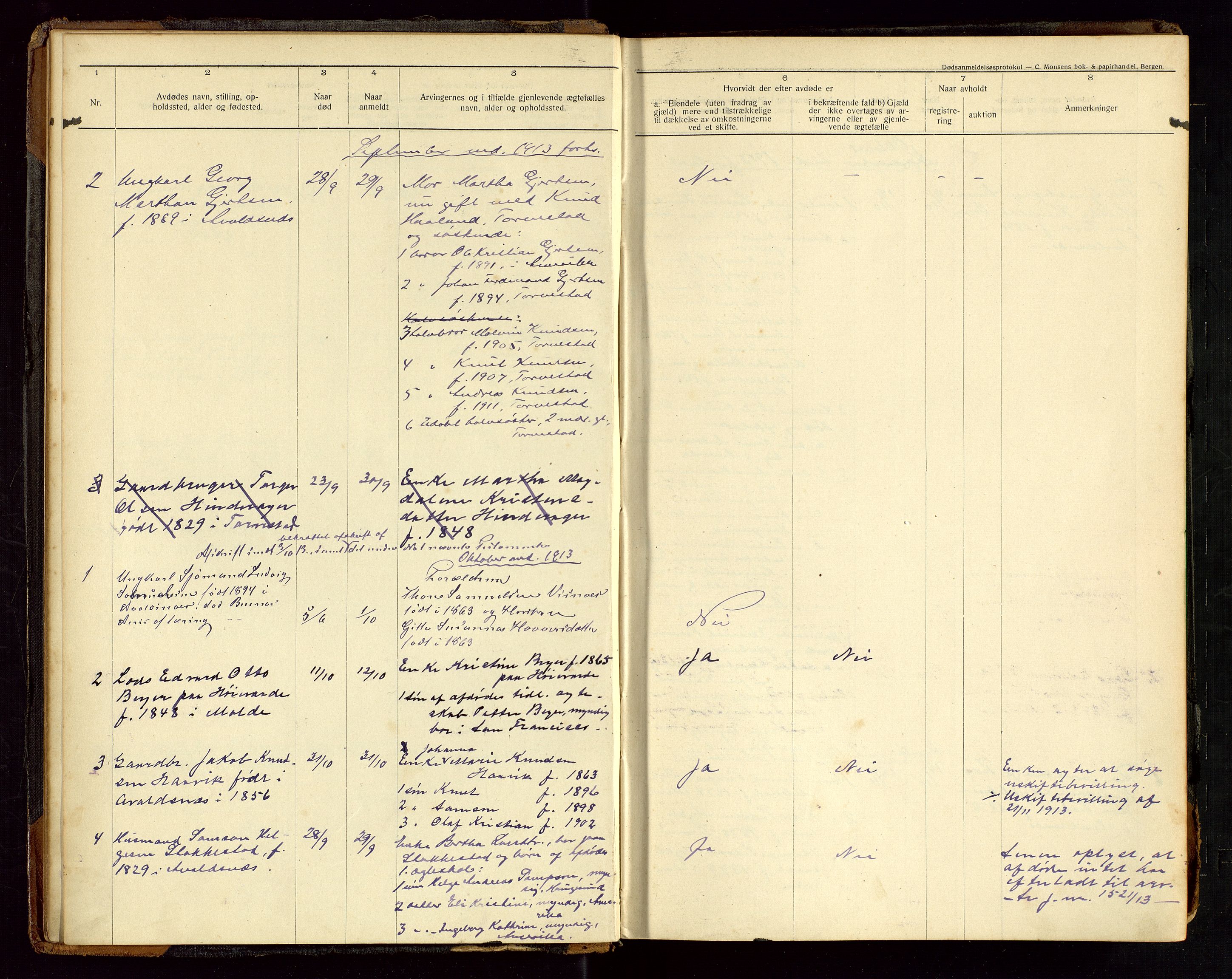 Avaldsnes lensmannskontor, AV/SAST-A-100286/Gga/L0002: Dødsfallsprotokoll, 1912-1920