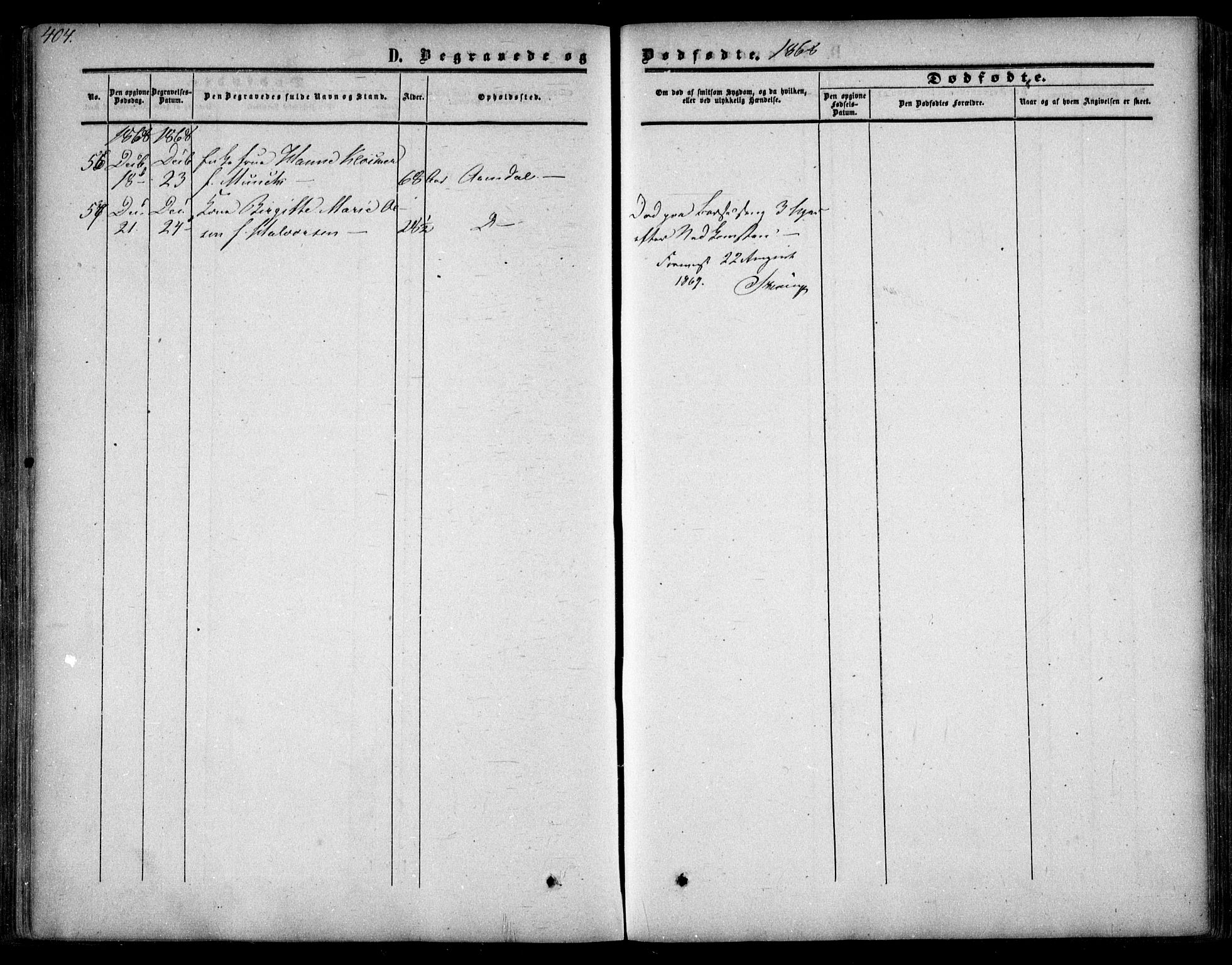 Arendal sokneprestkontor, Trefoldighet, AV/SAK-1111-0040/F/Fa/L0006: Ministerialbok nr. A 6, 1855-1868, s. 404