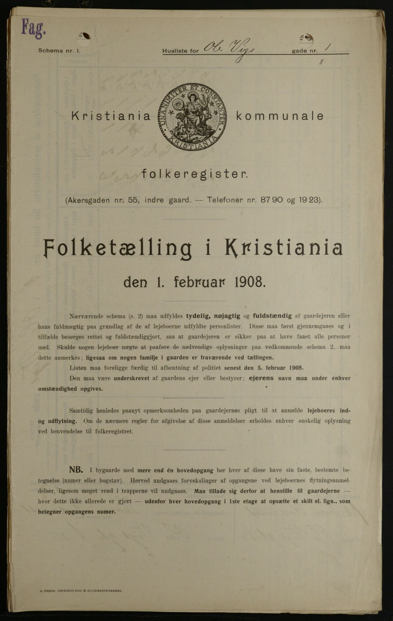 OBA, Kommunal folketelling 1.2.1908 for Kristiania kjøpstad, 1908, s. 67643