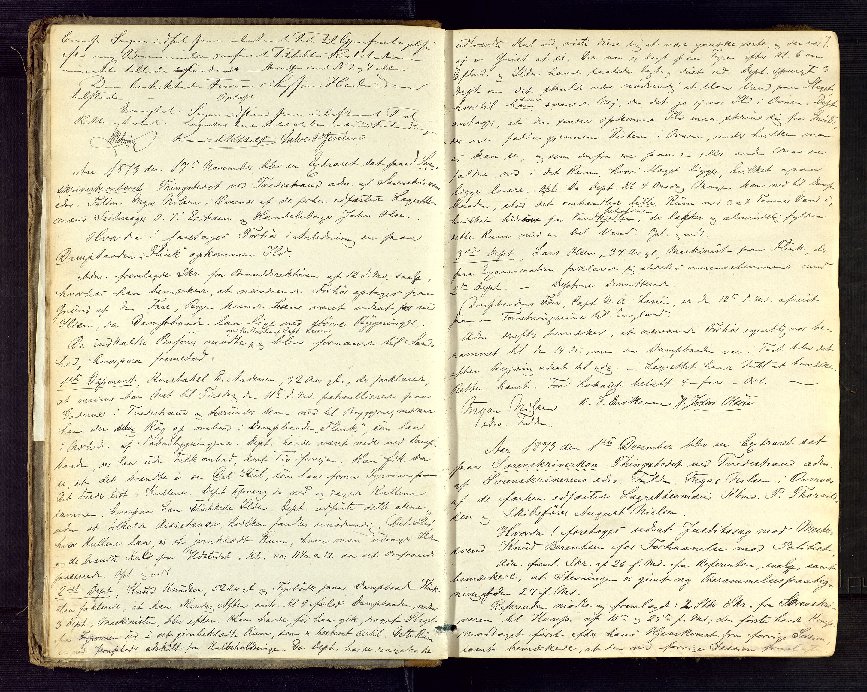 Holt sorenskriveri, AV/SAK-1221-0002/F/Fb/L0003: Ekstraretts- og forhørsrettsprotokoll nr 3, 1873-1876, s. 7
