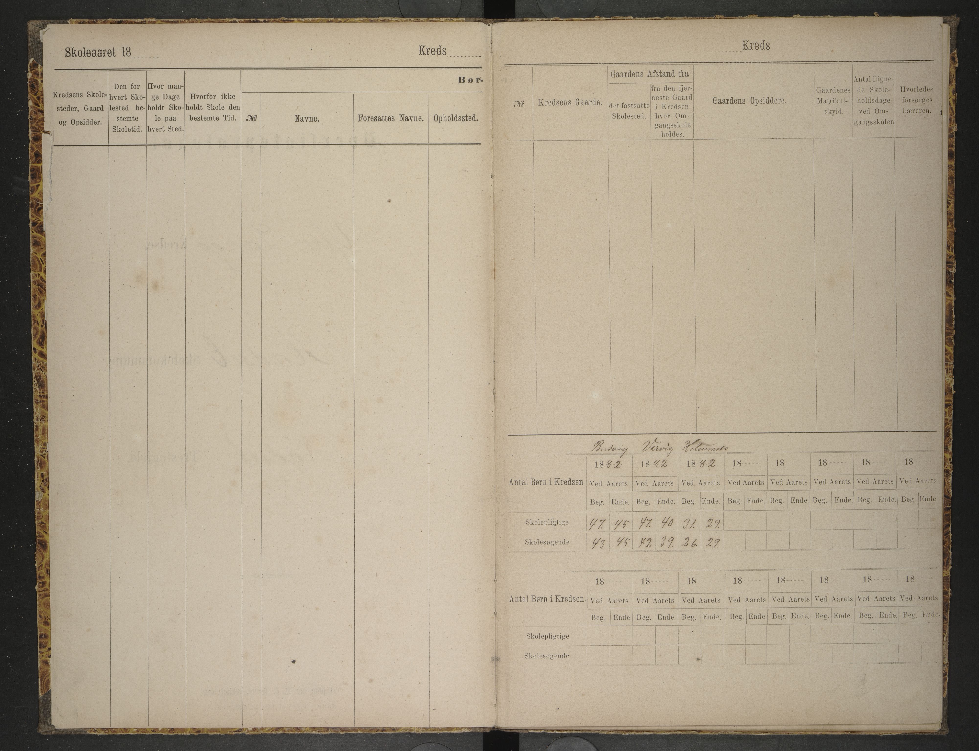 Hadsel kommune. Ymse skolekretser , AIN/K-18660.510.57/F/Fc/L0004: Oversiktsprotokoll for Ytre Langøy: Breivik, Varvik, Kalsnes, Holmsnes, , 1878-1884