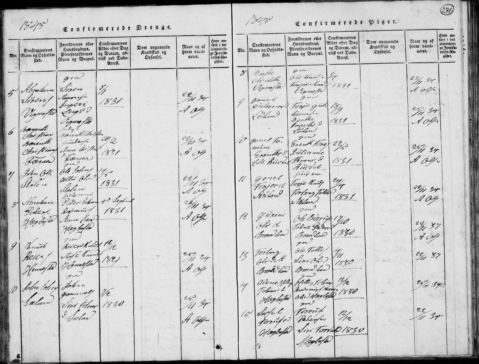 Nord-Audnedal sokneprestkontor, AV/SAK-1111-0032/F/Fb/Fbb/L0001: Klokkerbok nr. B 1, 1816-1858, s. 271