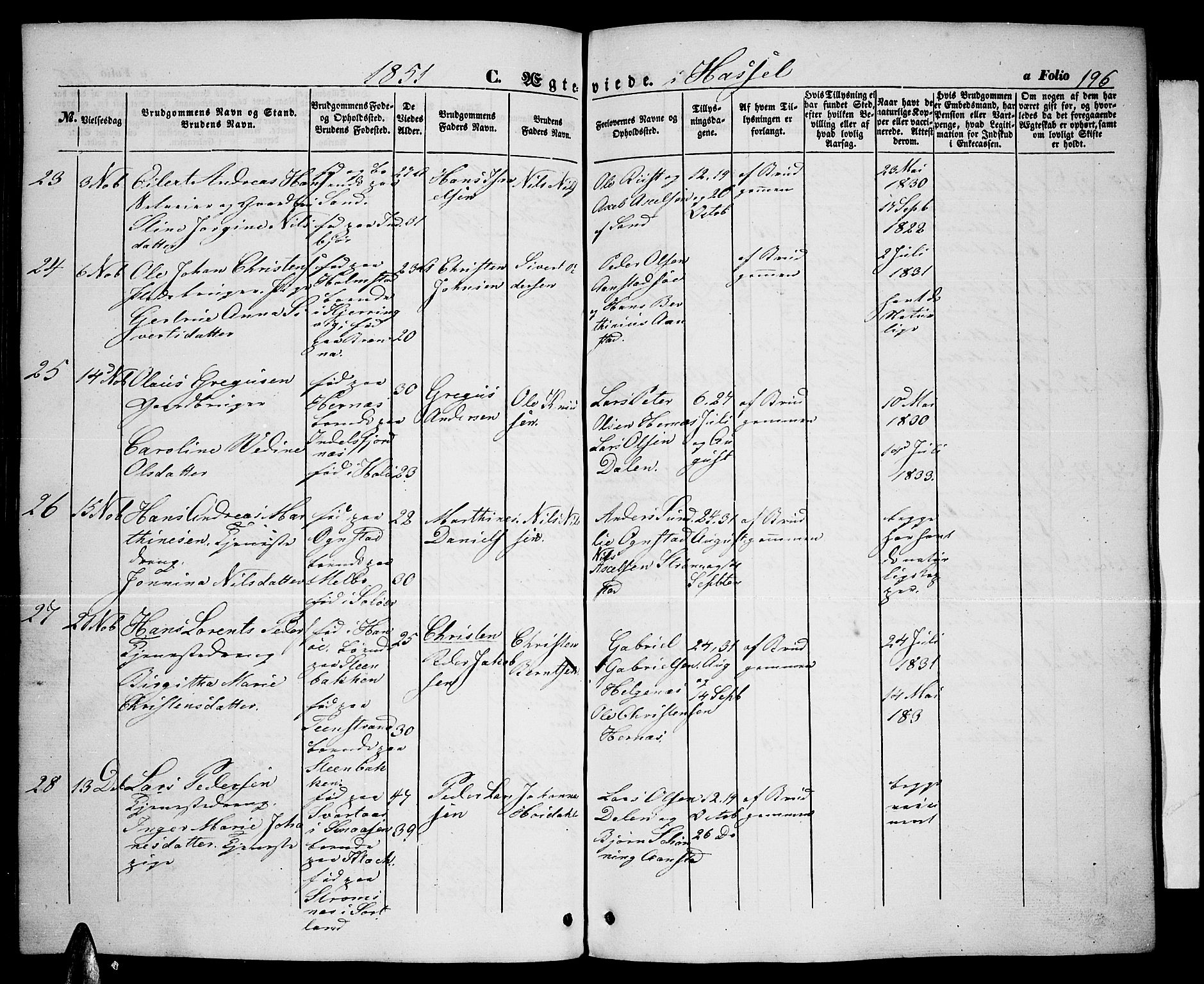 Ministerialprotokoller, klokkerbøker og fødselsregistre - Nordland, AV/SAT-A-1459/888/L1265: Klokkerbok nr. 888C03, 1850-1863, s. 196