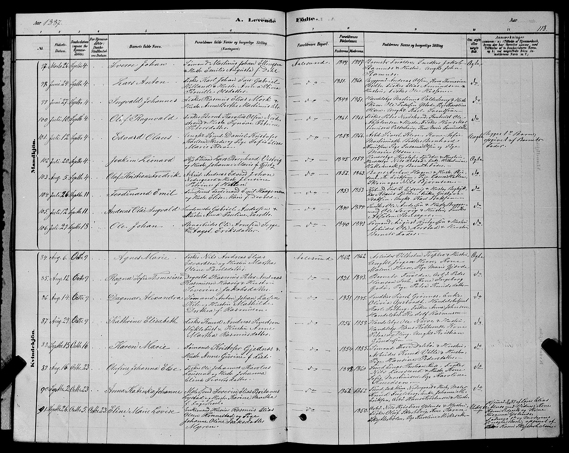 Ministerialprotokoller, klokkerbøker og fødselsregistre - Møre og Romsdal, AV/SAT-A-1454/529/L0466: Klokkerbok nr. 529C03, 1878-1888, s. 113