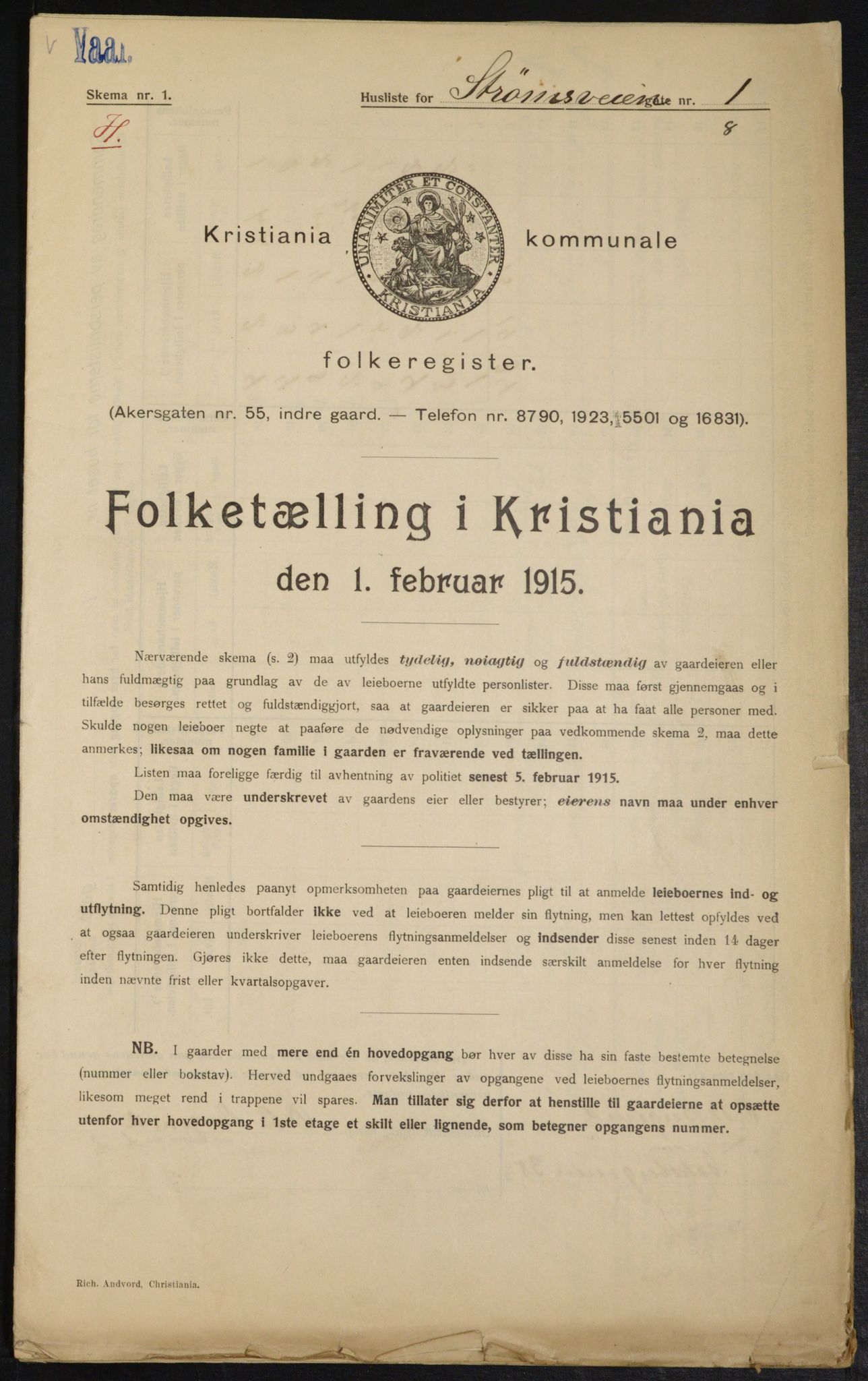 OBA, Kommunal folketelling 1.2.1915 for Kristiania, 1915, s. 104115