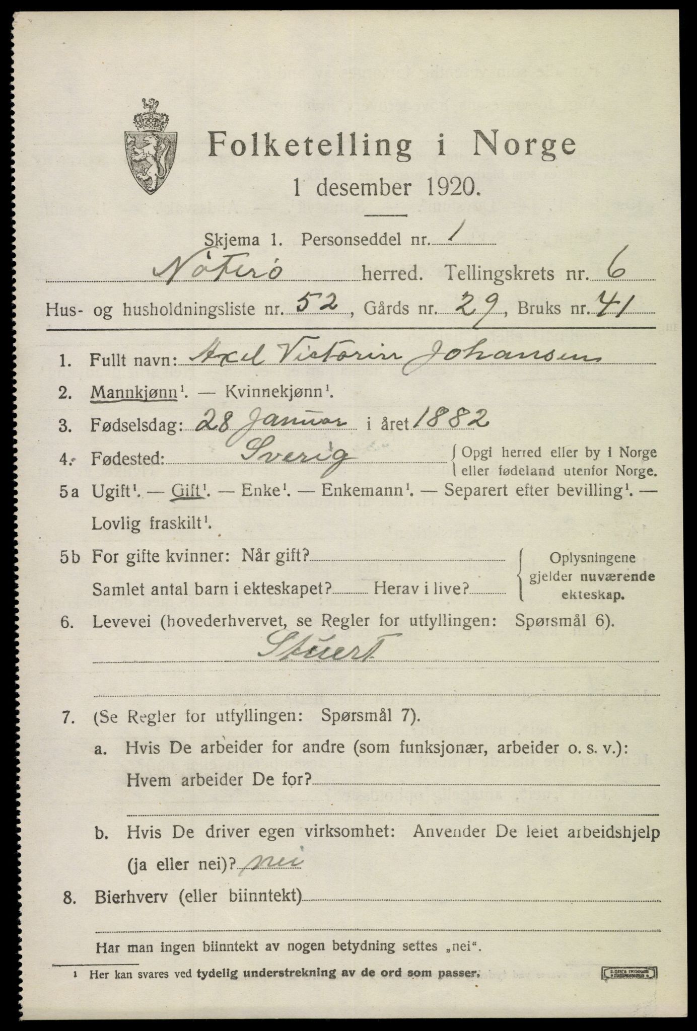 SAKO, Folketelling 1920 for 0722 Nøtterøy herred, 1920, s. 8843