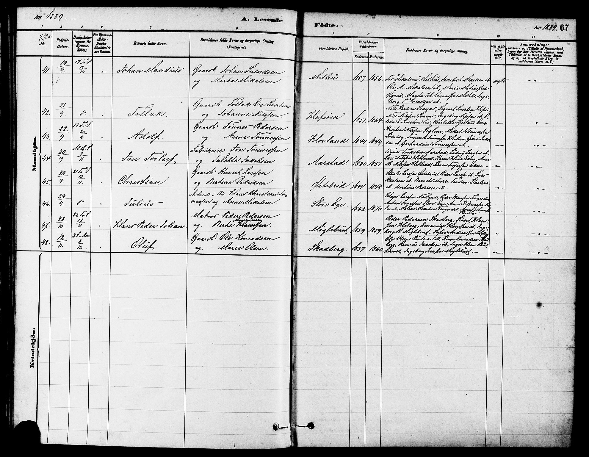 Eigersund sokneprestkontor, AV/SAST-A-101807/S08/L0017: Ministerialbok nr. A 14, 1879-1892, s. 67