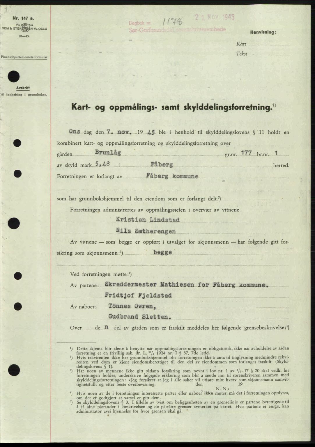 Sør-Gudbrandsdal tingrett, SAH/TING-004/H/Hb/Hbd/L0015: Pantebok nr. A15, 1945-1946, Dagboknr: 1178/1945