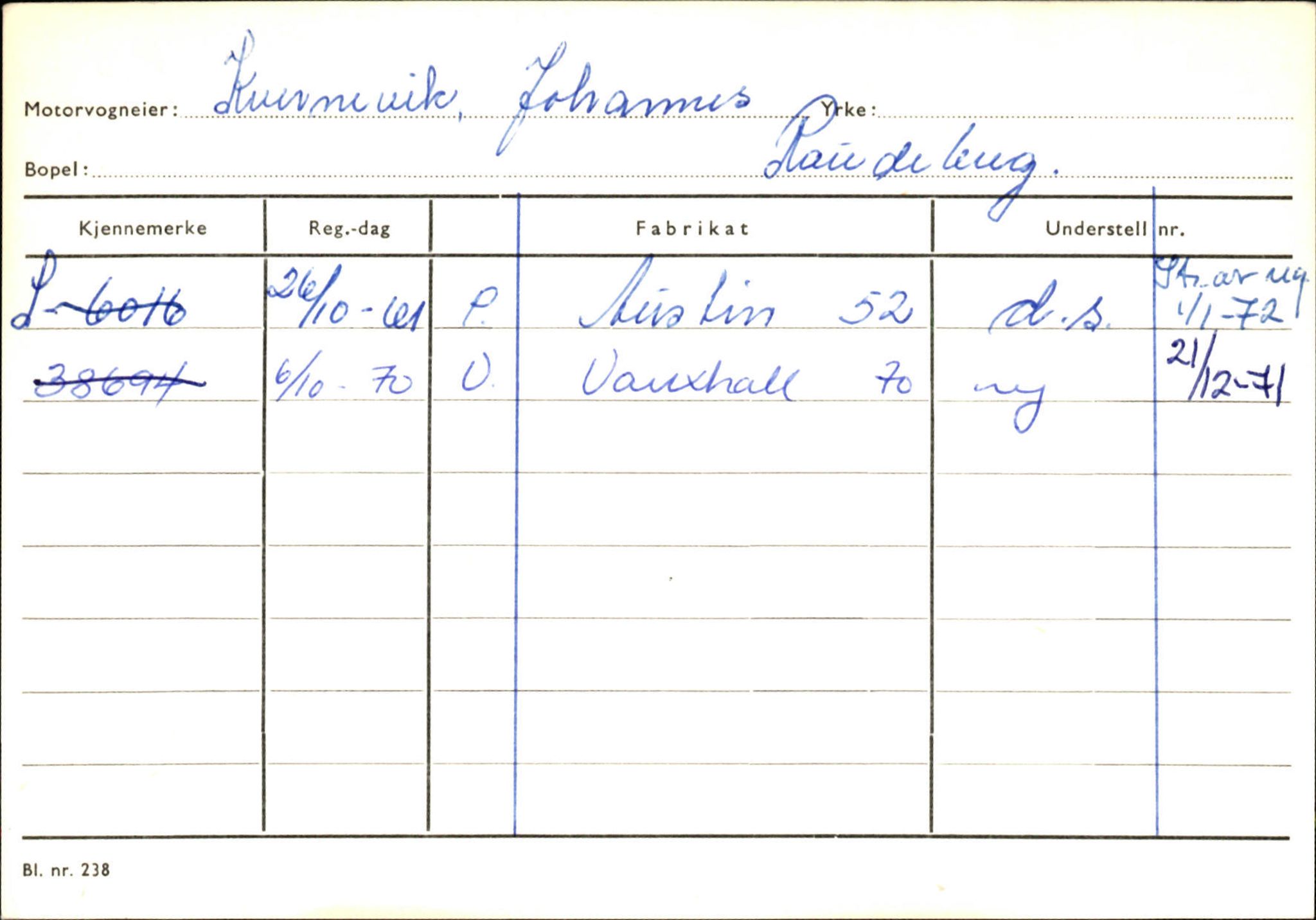 Statens vegvesen, Sogn og Fjordane vegkontor, SAB/A-5301/4/F/L0144: Registerkort Vågsøy A-R, 1945-1975, s. 1588