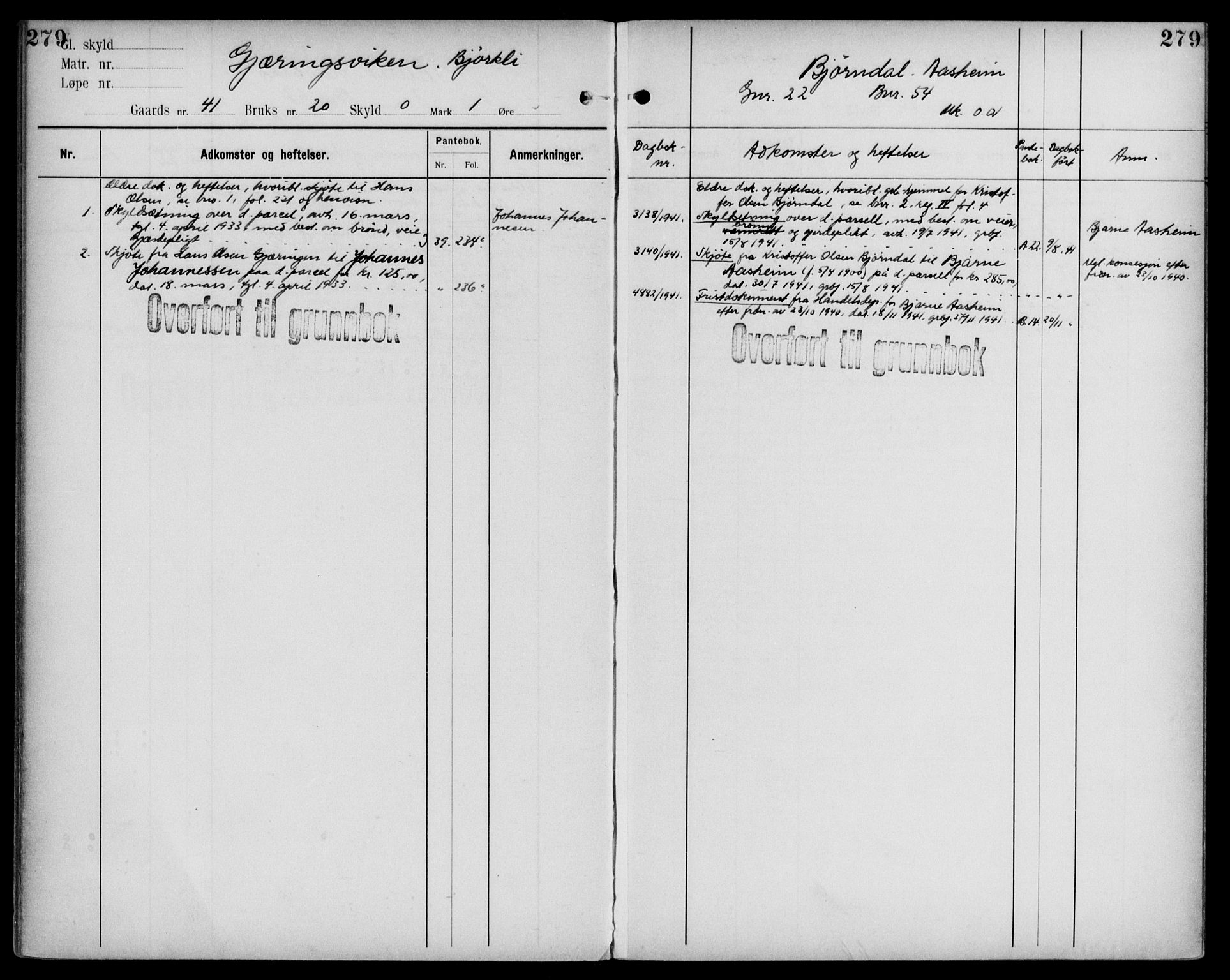 Midhordland sorenskriveri, AV/SAB-A-3001/1/G/Ga/Gab/L0109: Panteregister nr. II.A.b.109, s. 279