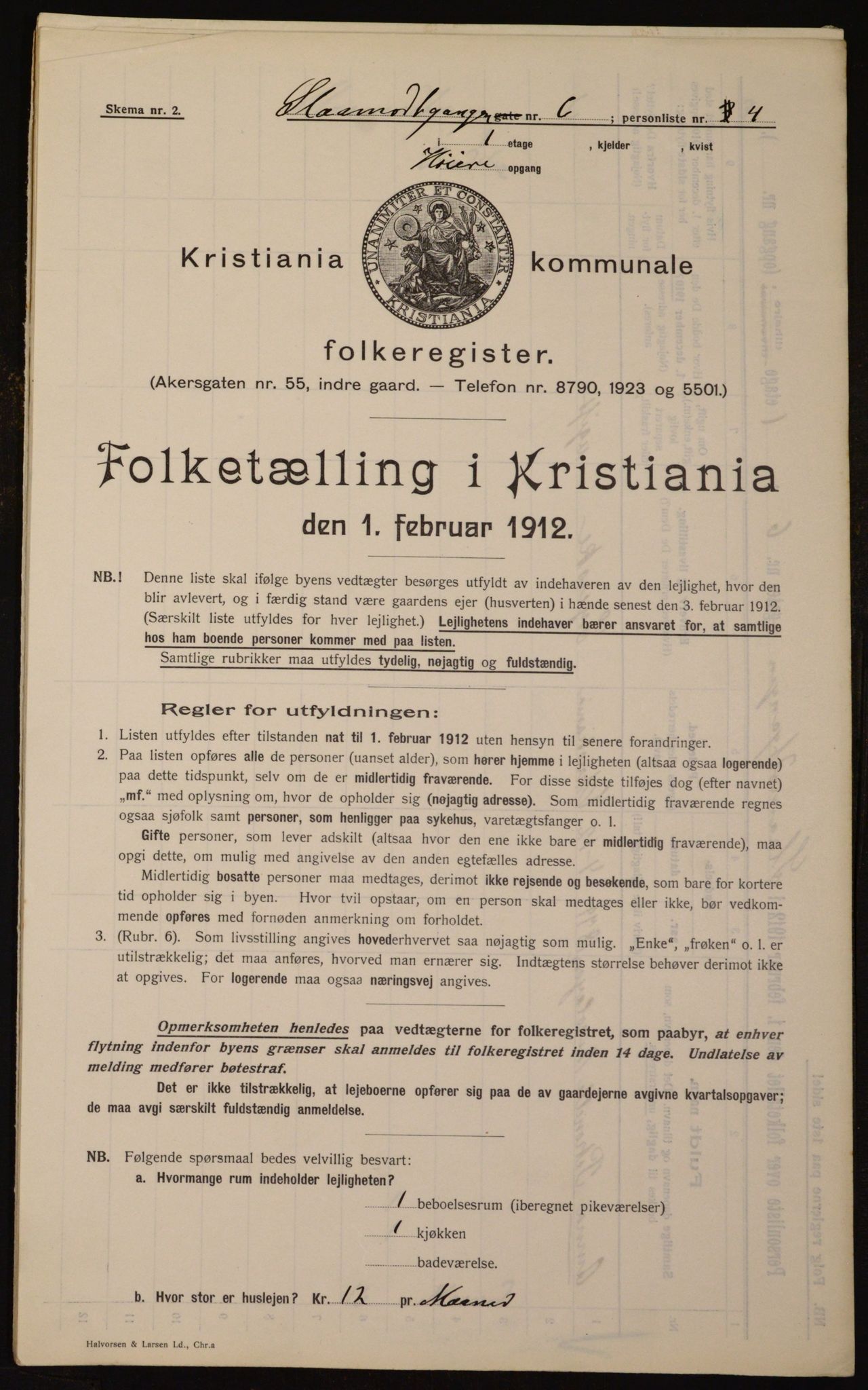 OBA, Kommunal folketelling 1.2.1912 for Kristiania, 1912, s. 97216