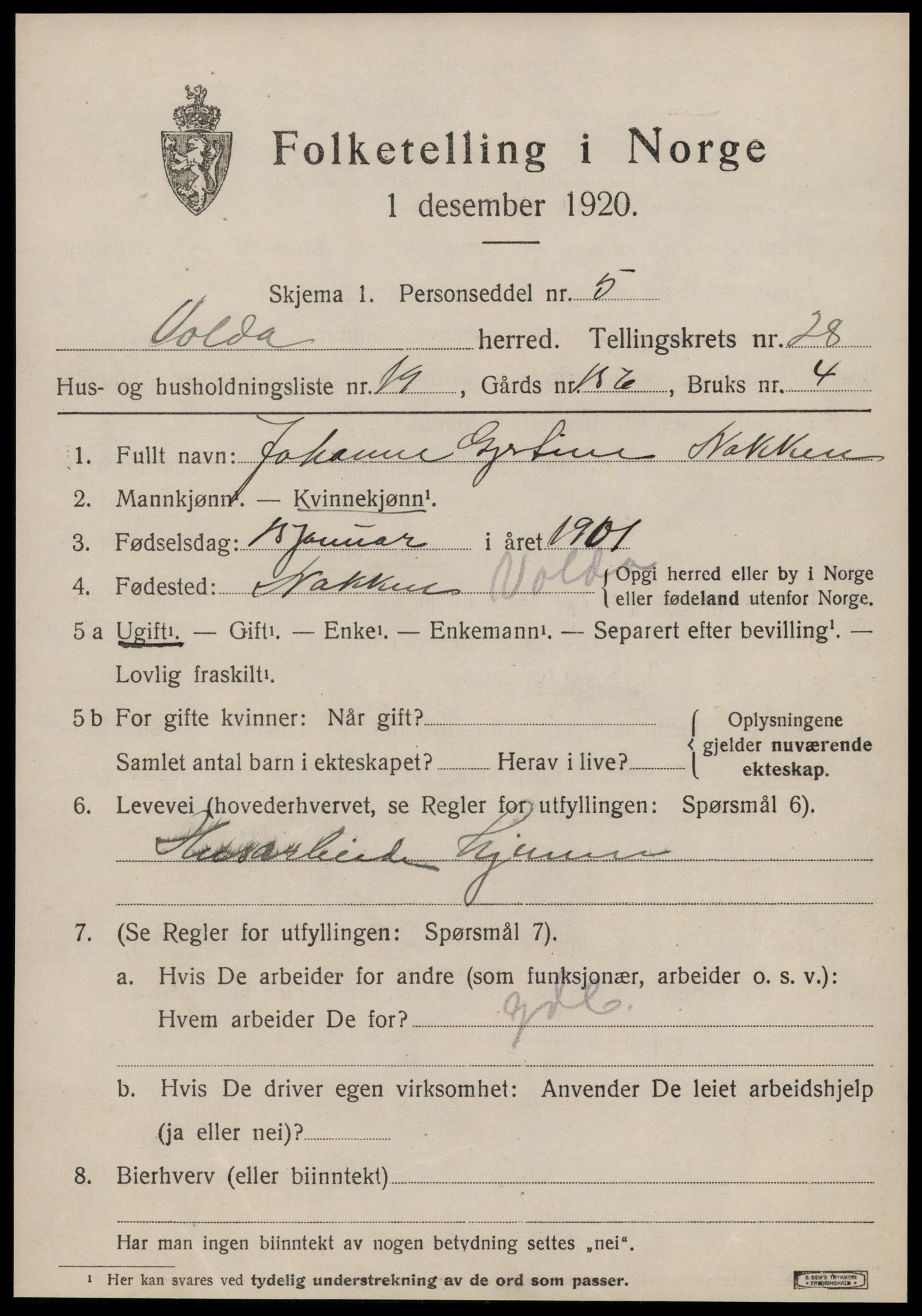 SAT, Folketelling 1920 for 1519 Volda herred, 1920, s. 13148