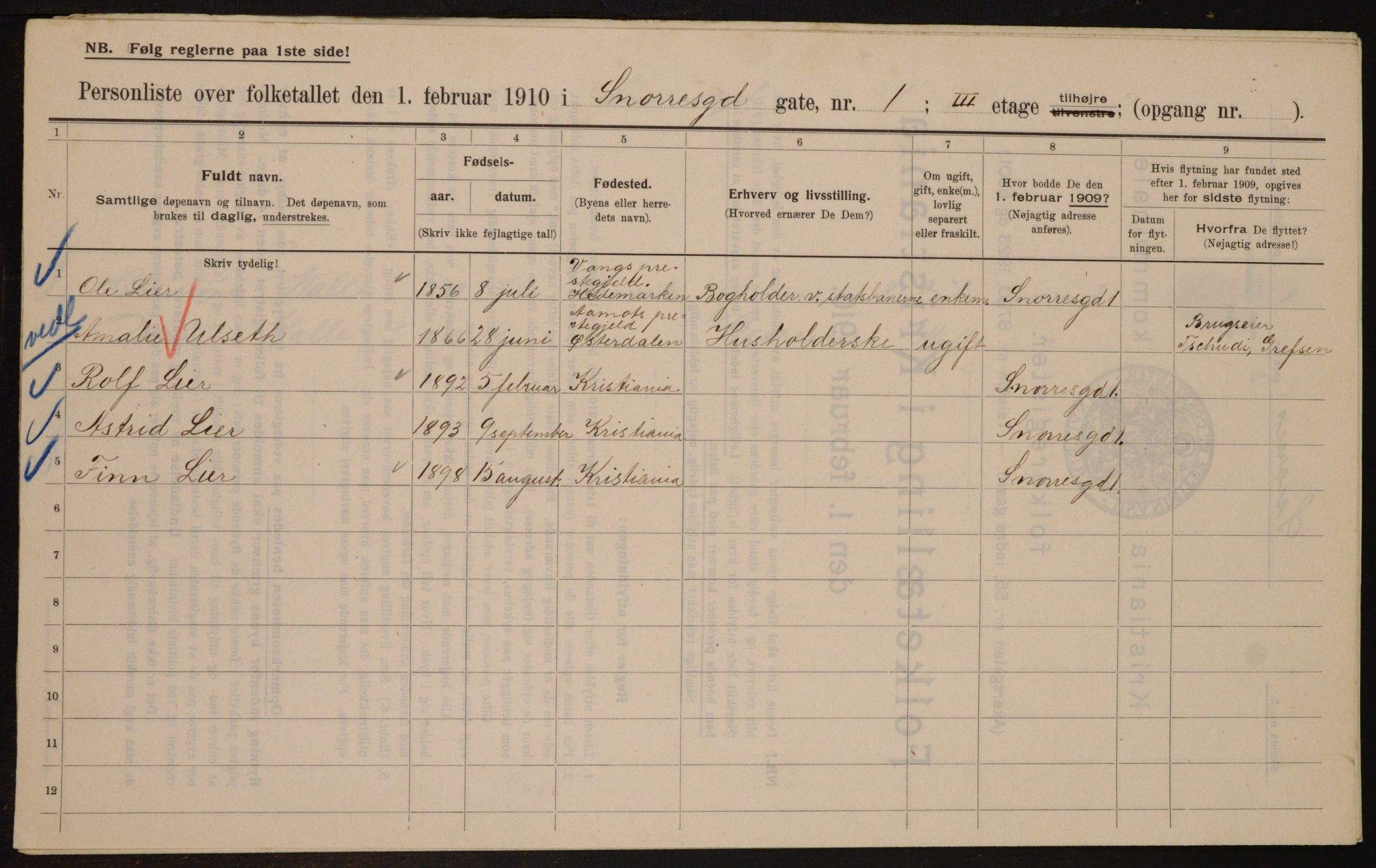 OBA, Kommunal folketelling 1.2.1910 for Kristiania, 1910, s. 93501