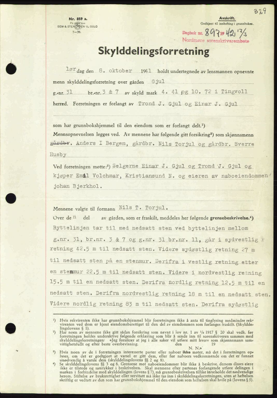 Nordmøre sorenskriveri, SAT/A-4132/1/2/2Ca: Pantebok nr. A92, 1942-1942, Dagboknr: 897/1942