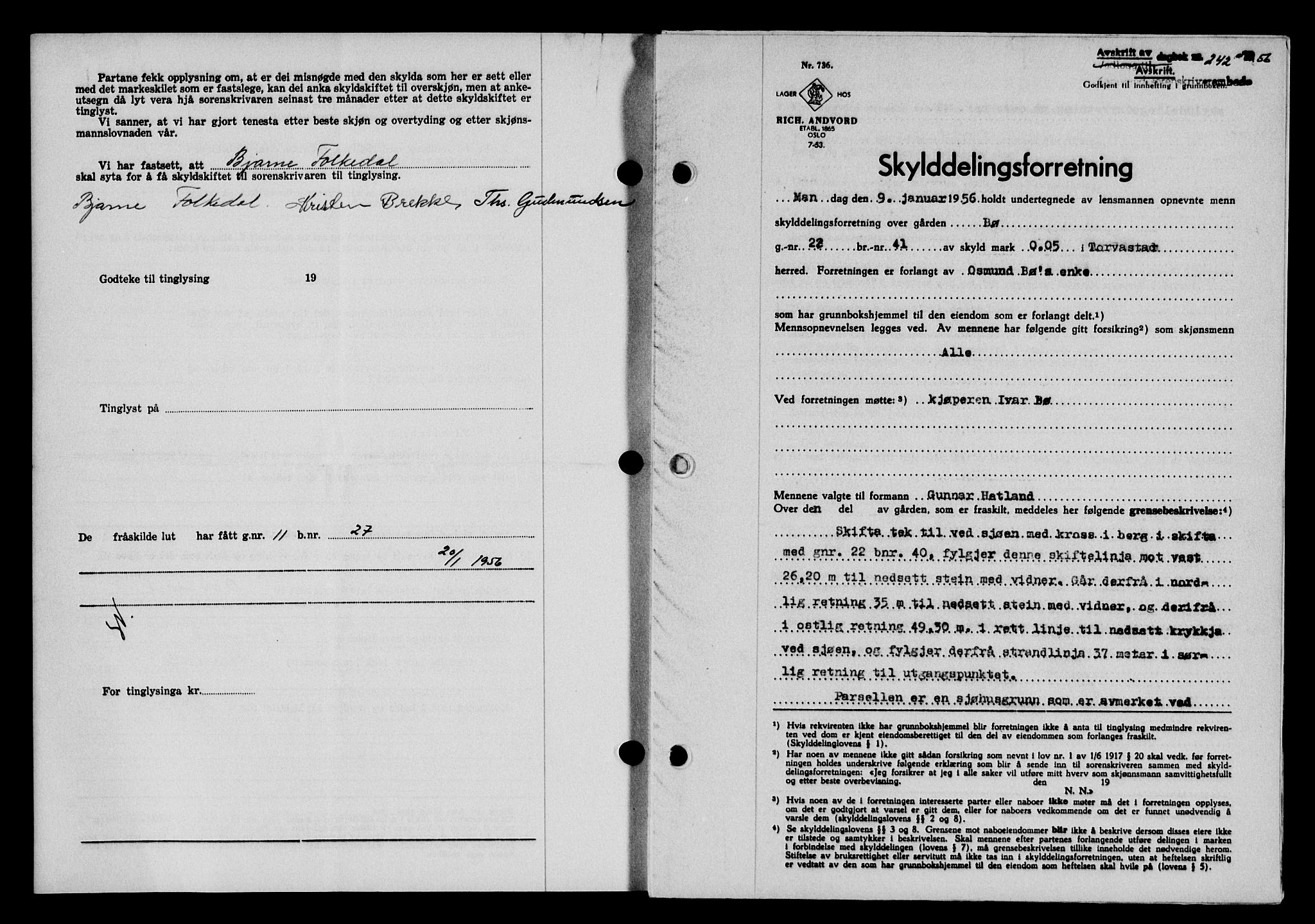 Karmsund sorenskriveri, SAST/A-100311/01/II/IIB/L0118: Pantebok nr. 98A, 1955-1956, Dagboknr: 242/1956