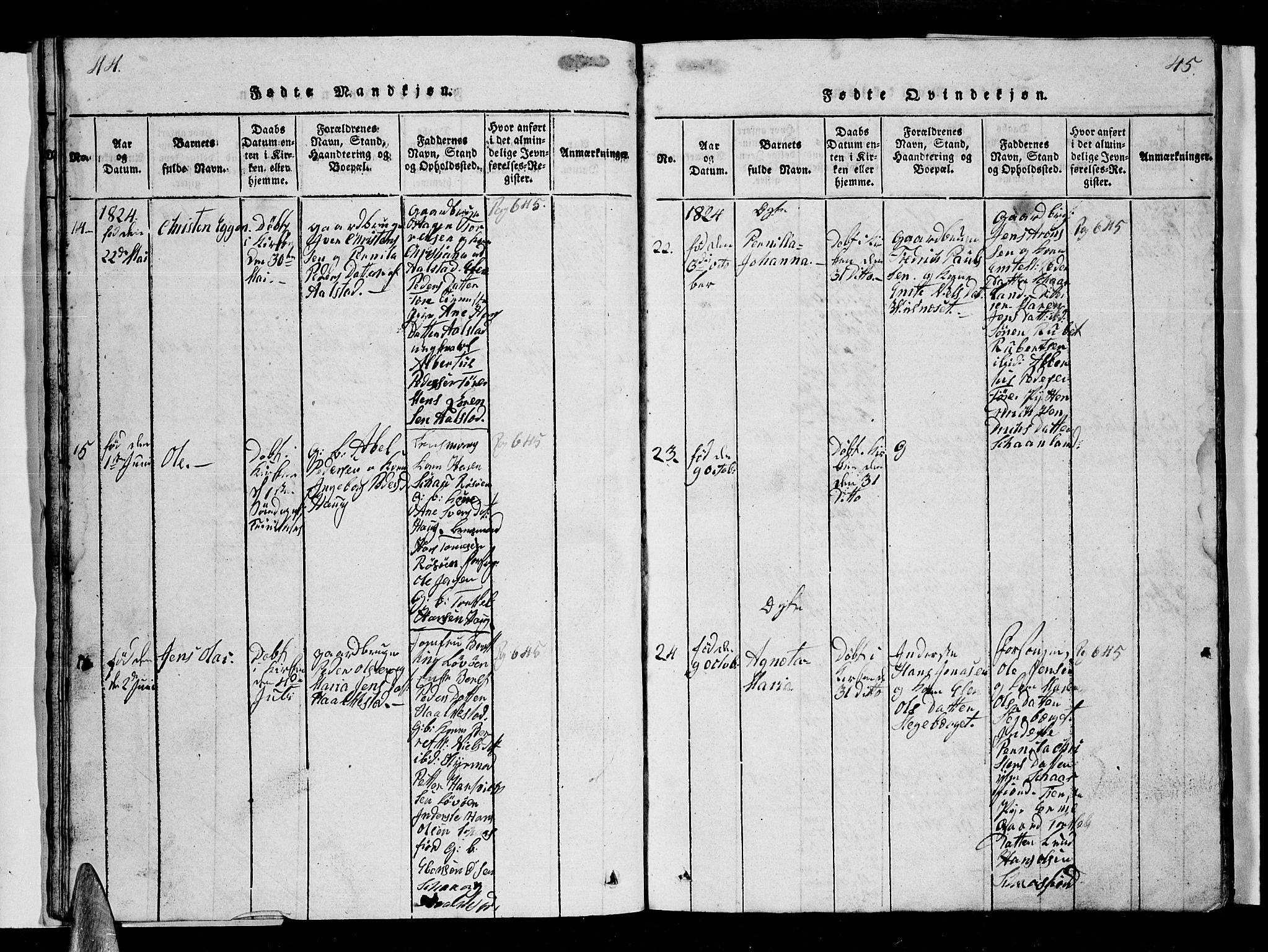 Ministerialprotokoller, klokkerbøker og fødselsregistre - Nordland, AV/SAT-A-1459/855/L0812: Klokkerbok nr. 855C01, 1821-1838, s. 44-45