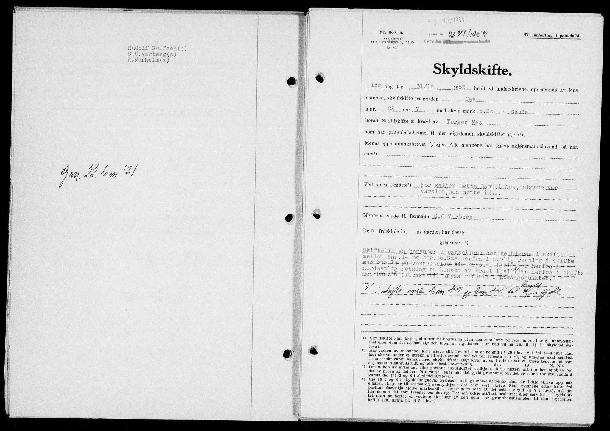 Ryfylke tingrett, SAST/A-100055/001/II/IIB/L0123: Pantebok nr. 102, 1953-1954, Dagboknr: 2037/1953