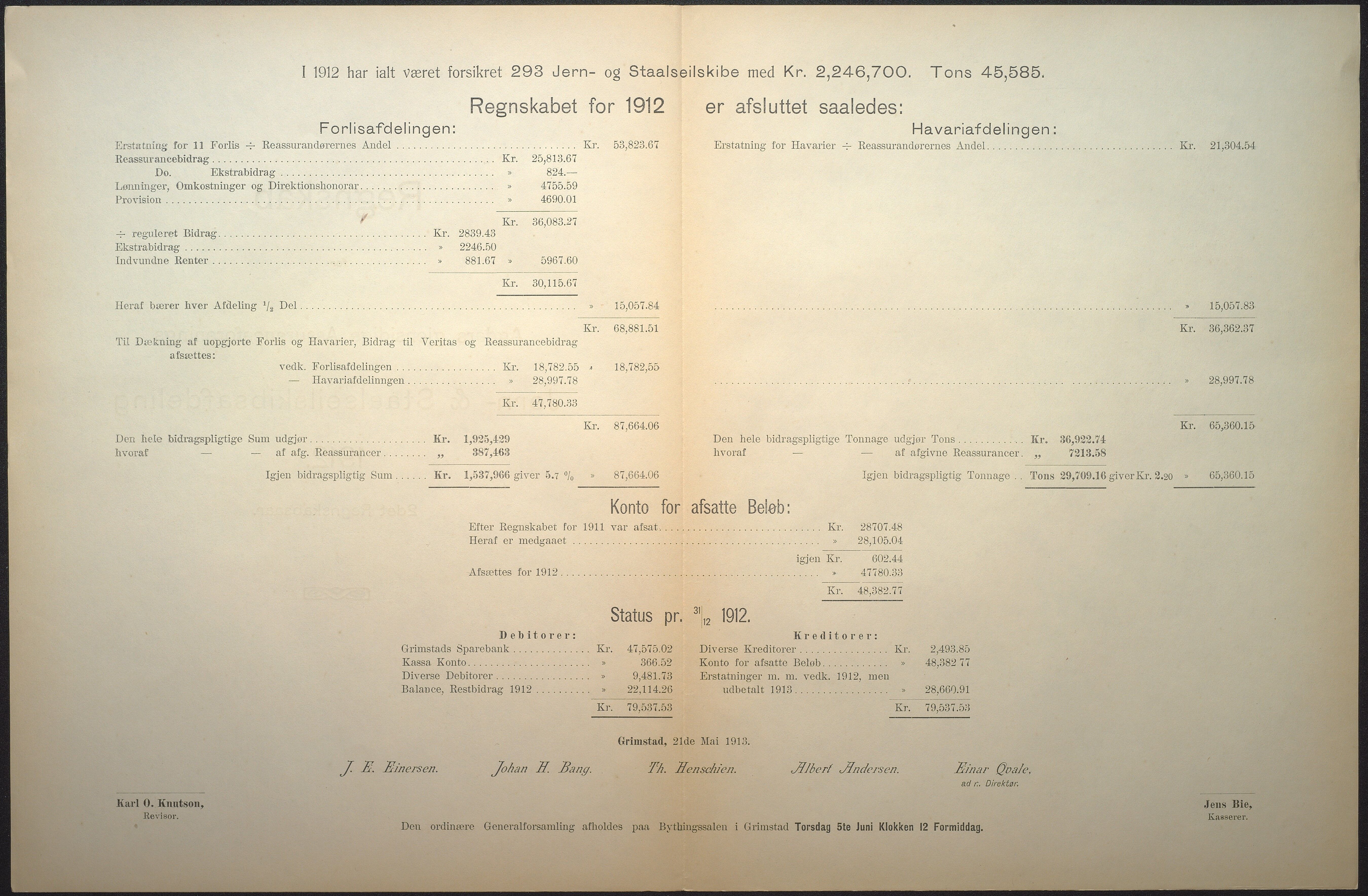 Agders Gjensidige Assuranceforening, AAKS/PA-1718/05/L0004: Regnskap, seilavdeling, pakkesak. Og regnskap jernavdeling, 1911-1924