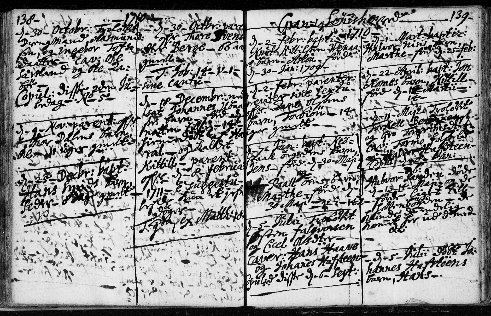 Hjartdal kirkebøker, AV/SAKO-A-270/F/Fa/L0001: Ministerialbok nr. I 1, 1685-1714, s. 138-139