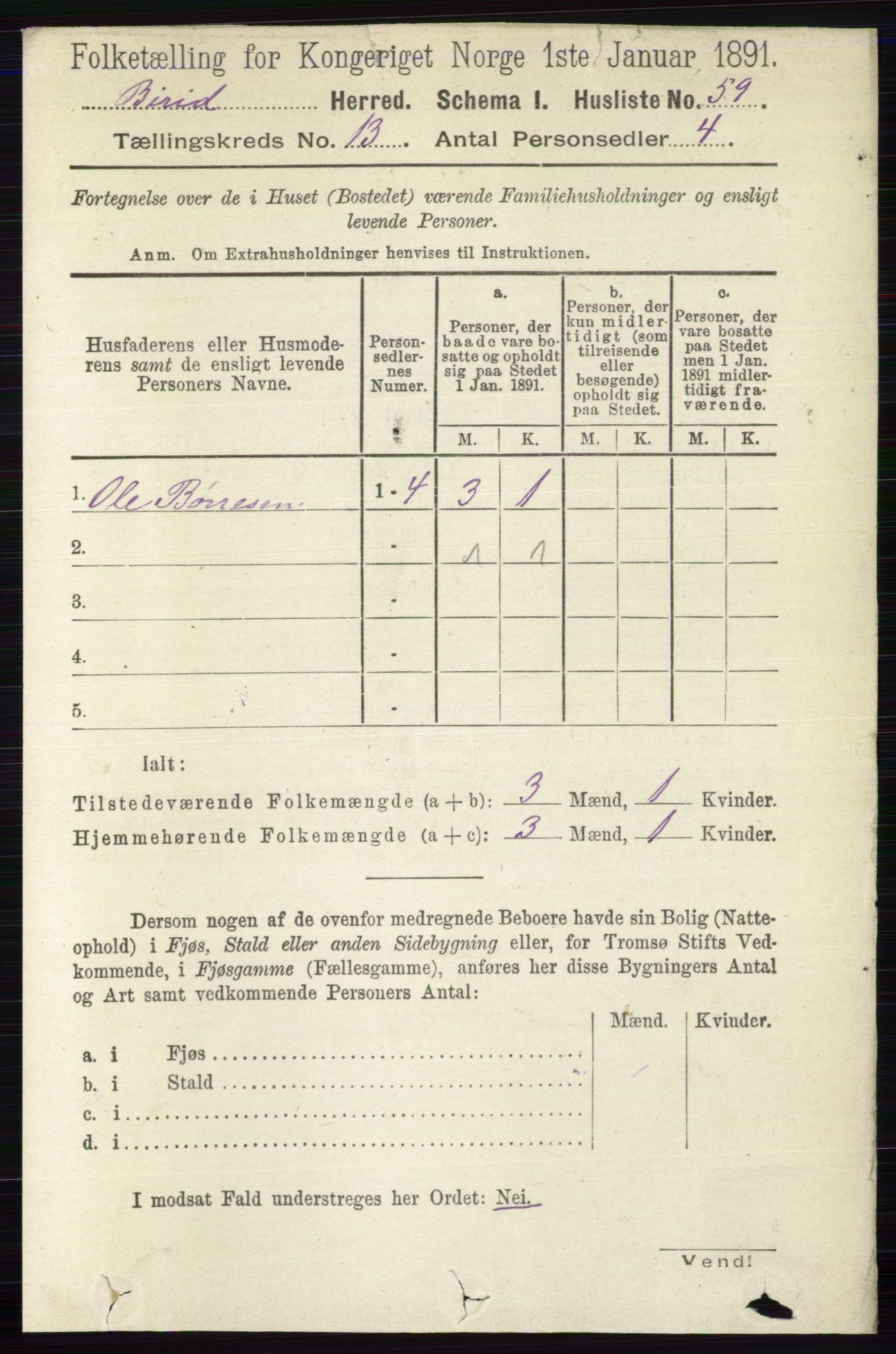 RA, Folketelling 1891 for 0525 Biri herred, 1891, s. 5307