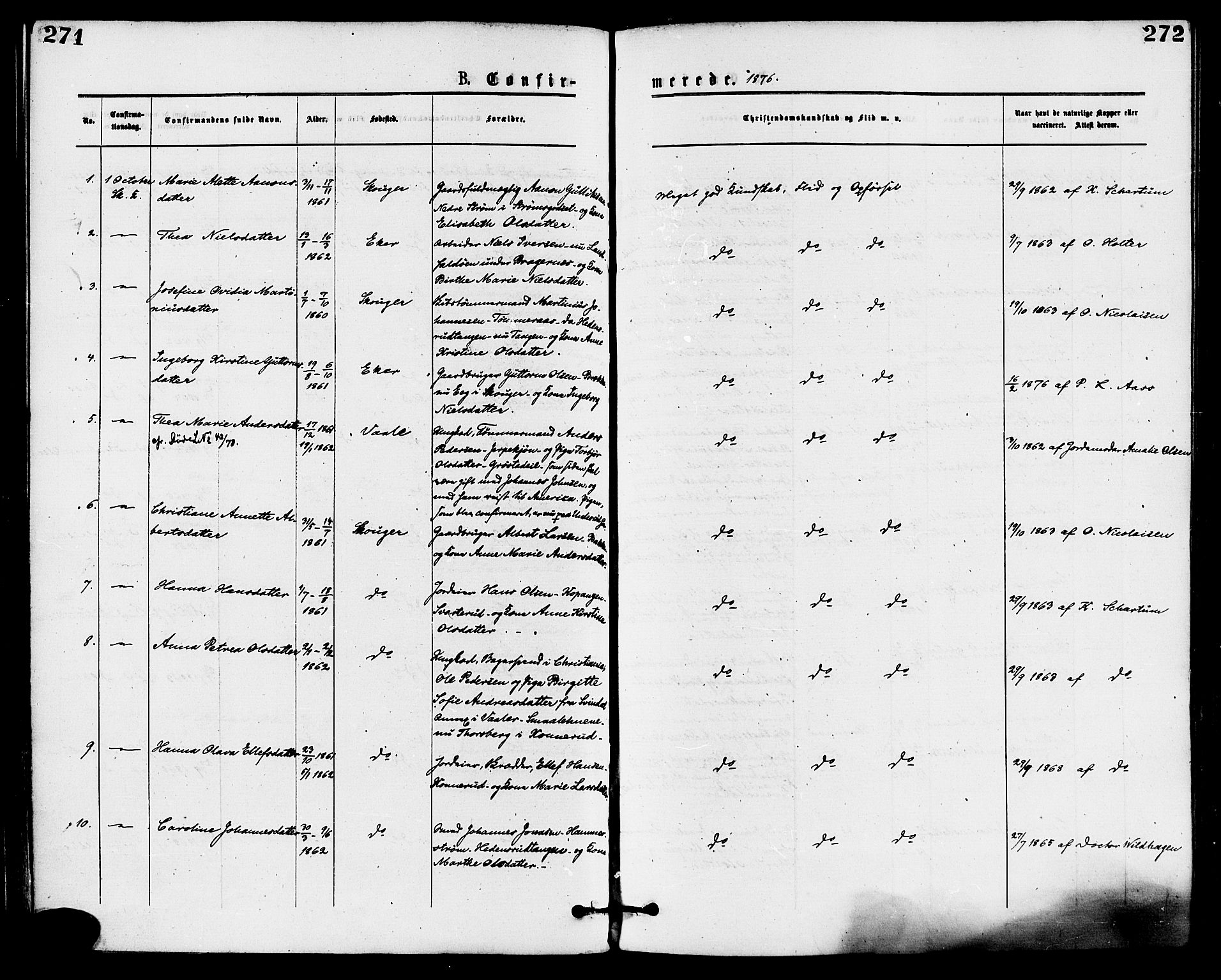 Skoger kirkebøker, AV/SAKO-A-59/F/Fa/L0005: Ministerialbok nr. I 5, 1873-1884, s. 271-272