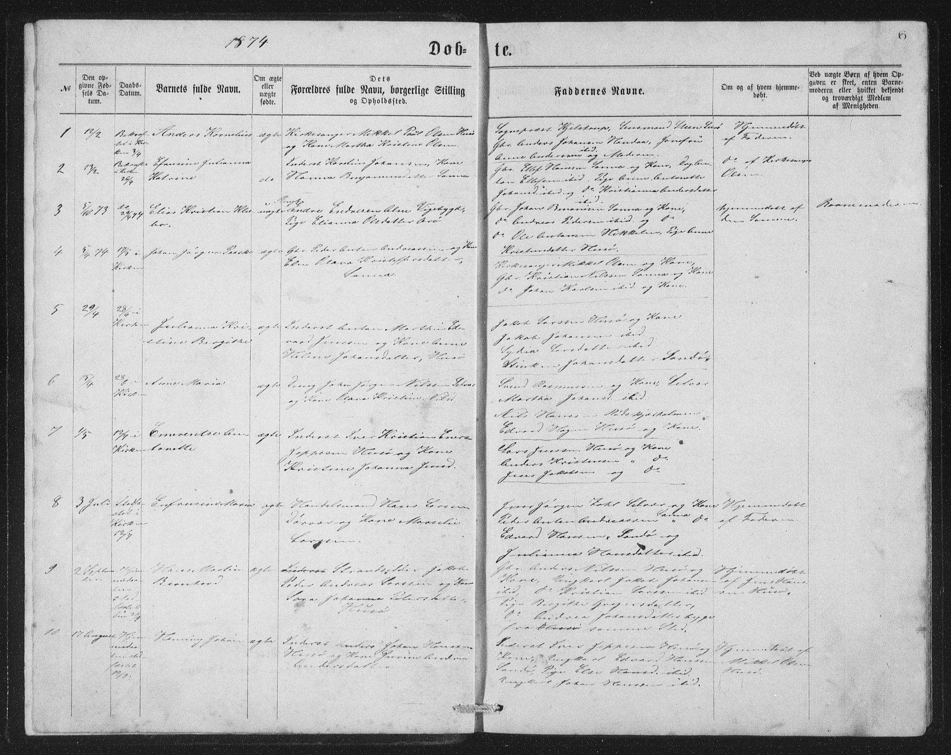 Ministerialprotokoller, klokkerbøker og fødselsregistre - Nordland, AV/SAT-A-1459/840/L0582: Klokkerbok nr. 840C02, 1874-1900, s. 6