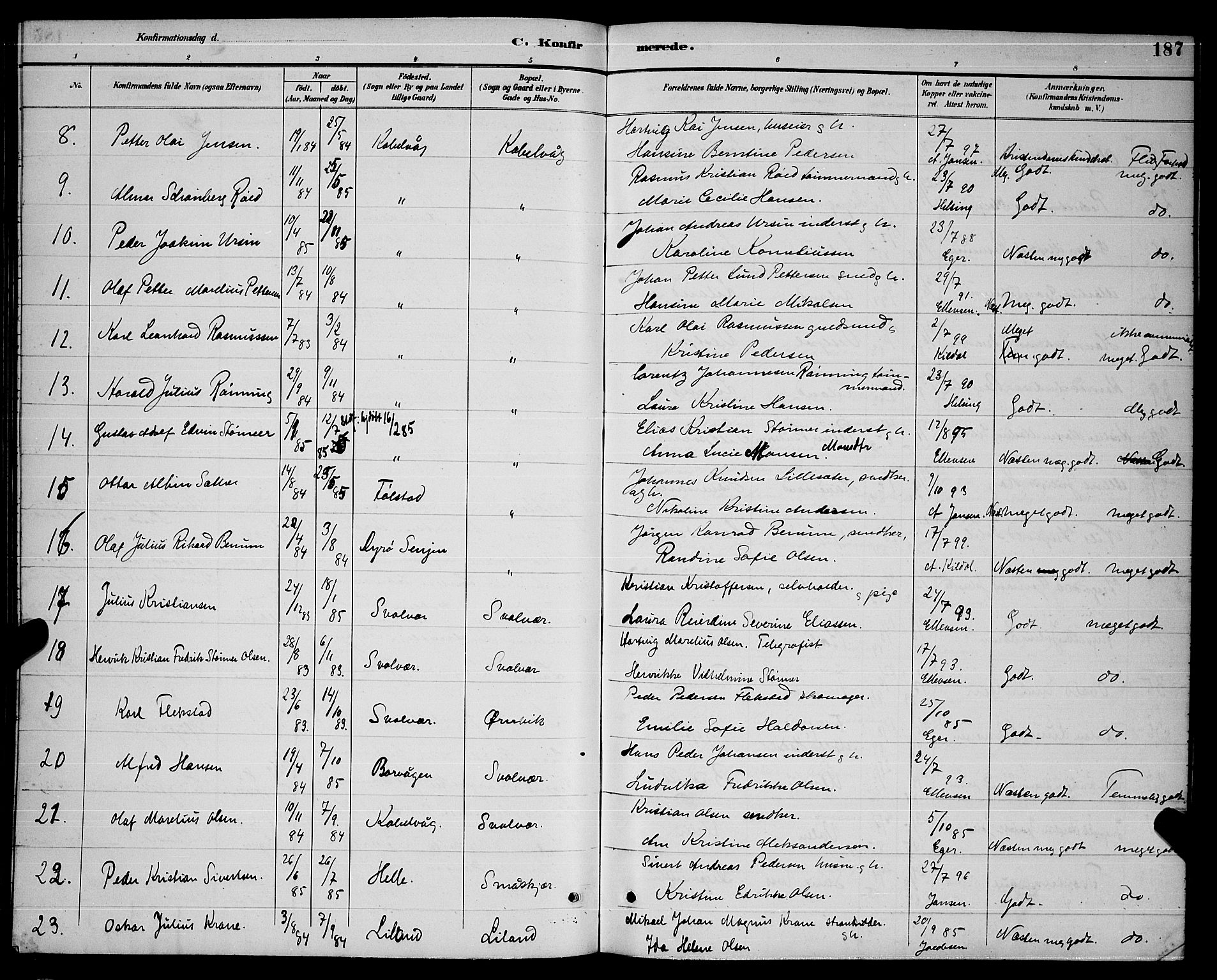 Ministerialprotokoller, klokkerbøker og fødselsregistre - Nordland, AV/SAT-A-1459/874/L1077: Klokkerbok nr. 874C06, 1891-1900, s. 187