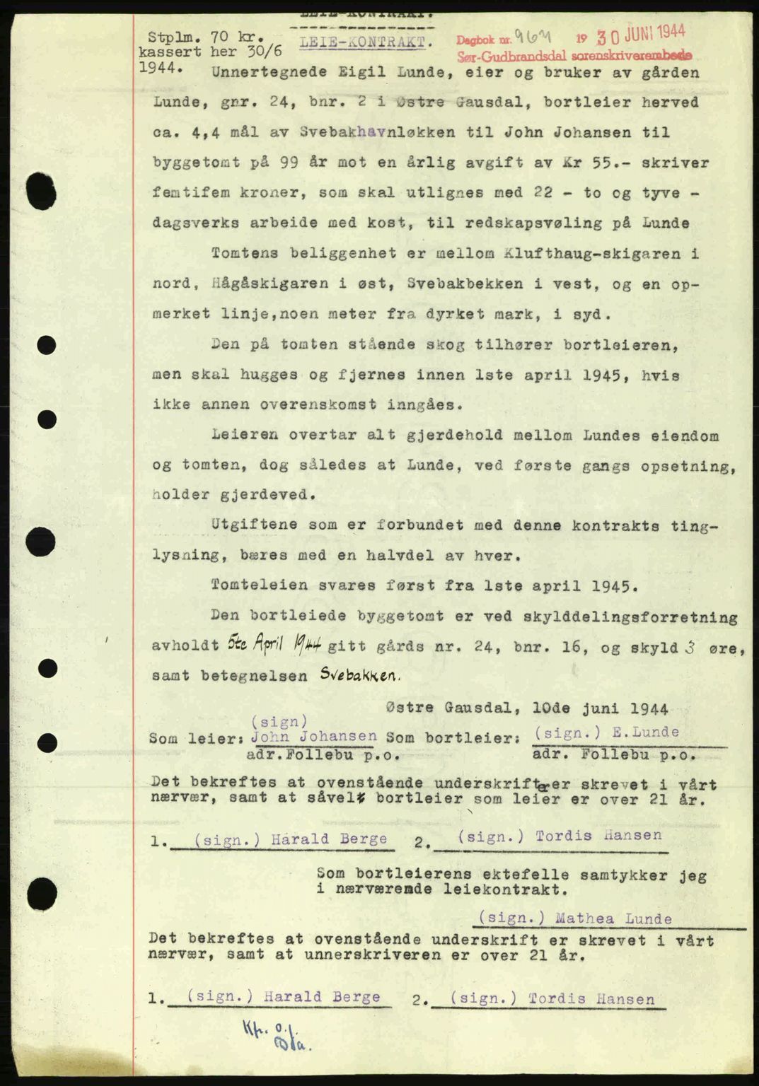 Sør-Gudbrandsdal tingrett, SAH/TING-004/H/Hb/Hbd/L0013: Pantebok nr. A13, 1944-1944, Dagboknr: 967/1944