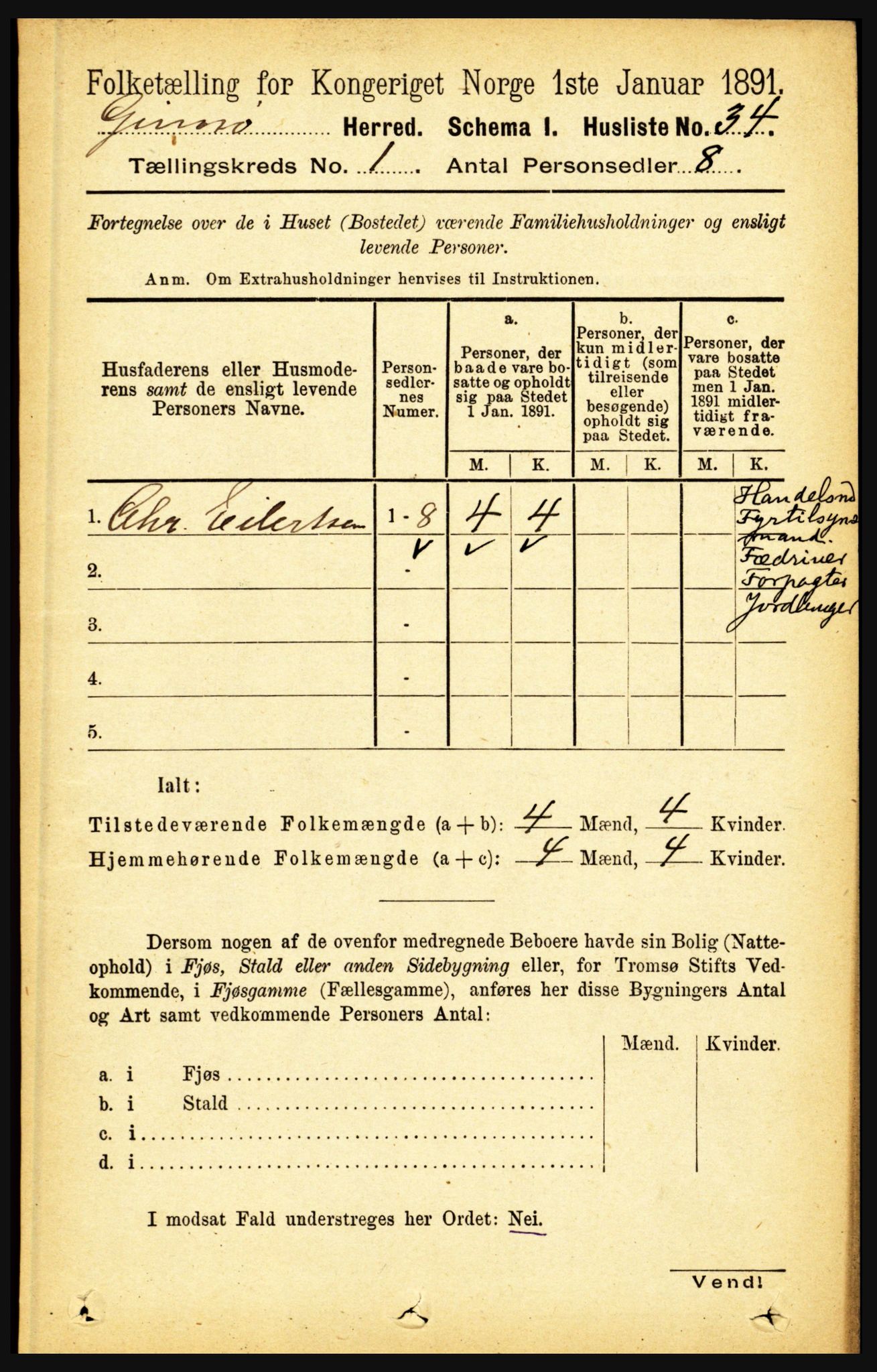 RA, Folketelling 1891 for 1864 Gimsøy herred, 1891, s. 55