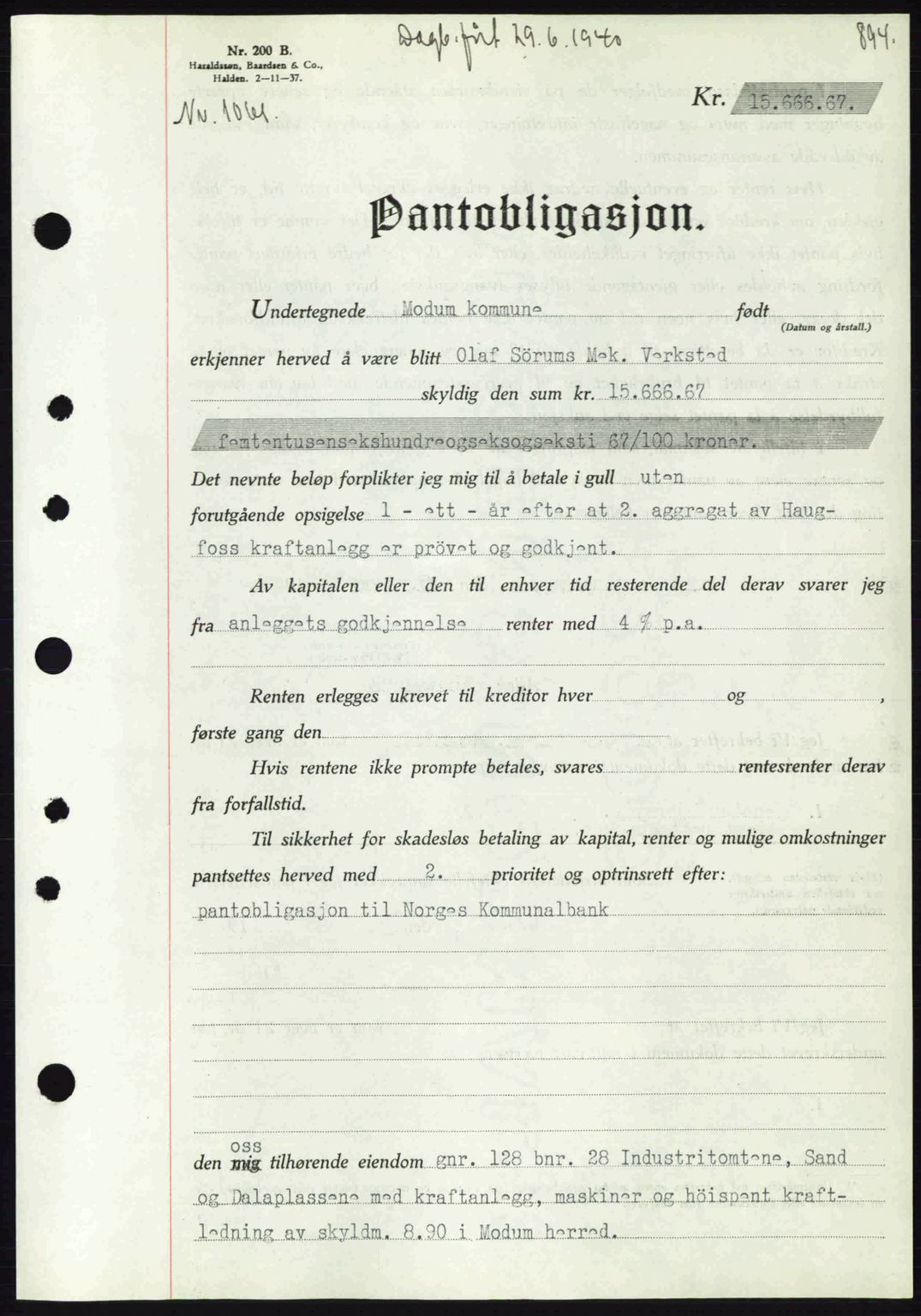 Eiker, Modum og Sigdal sorenskriveri, SAKO/A-123/G/Ga/Gab/L0041: Pantebok nr. A11, 1939-1940, Dagboknr: 1061/1940