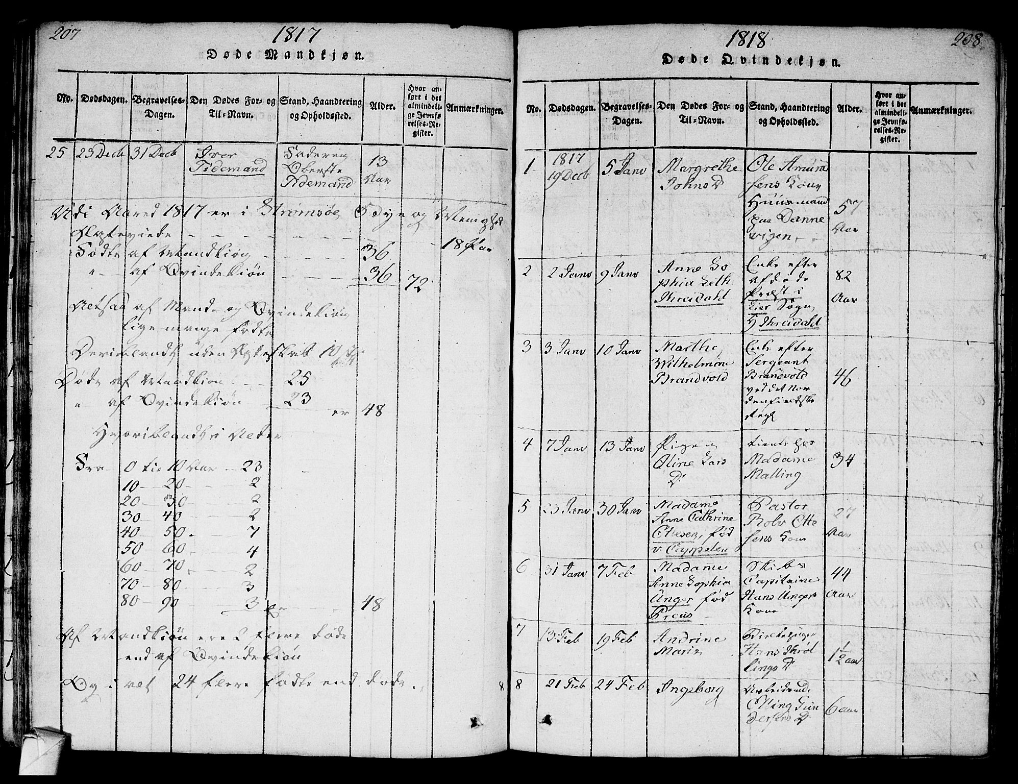 Strømsø kirkebøker, AV/SAKO-A-246/F/Fa/L0011: Ministerialbok nr. I 11, 1815-1829, s. 207-208
