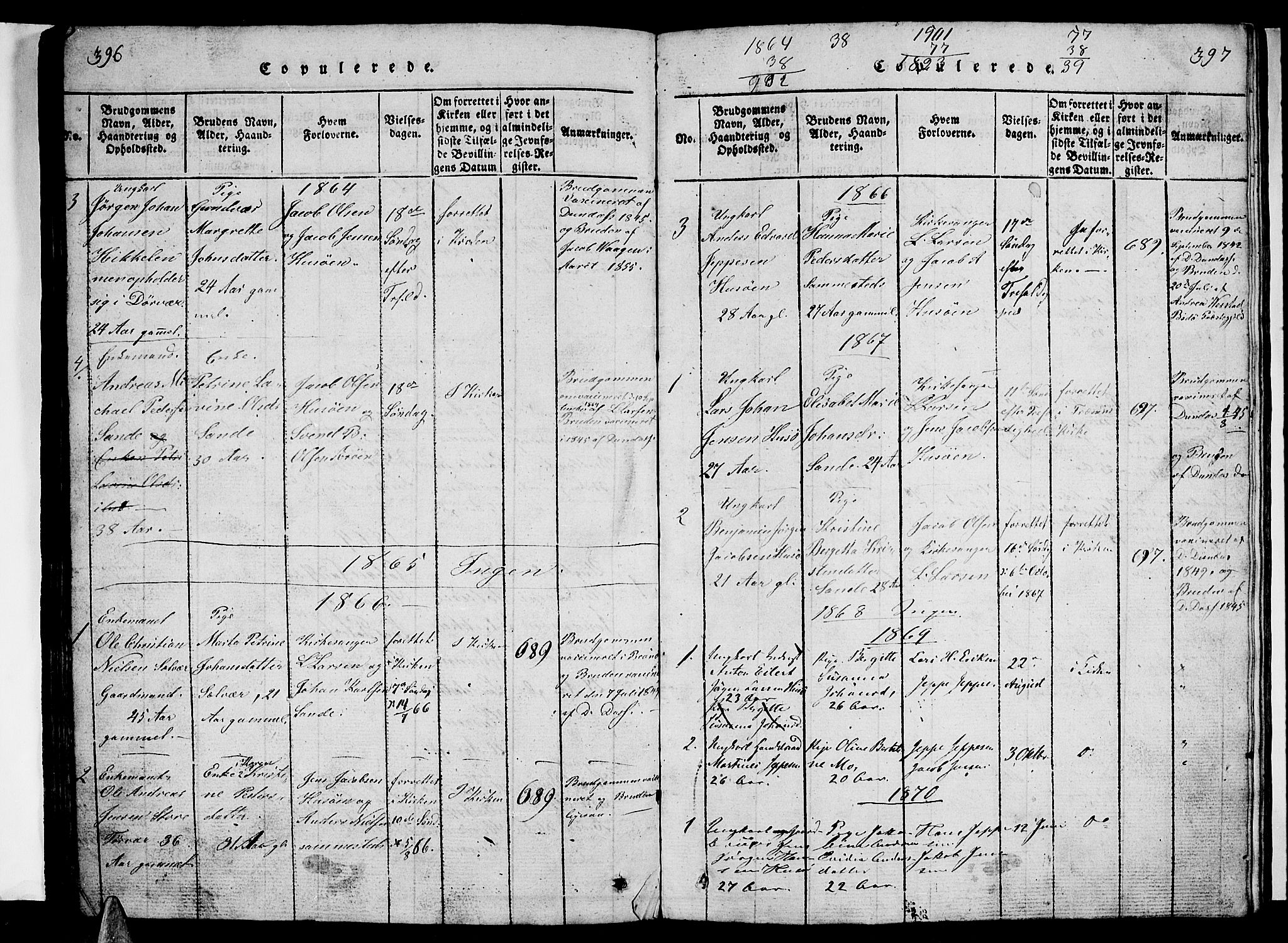 Ministerialprotokoller, klokkerbøker og fødselsregistre - Nordland, SAT/A-1459/840/L0581: Klokkerbok nr. 840C01, 1820-1873, s. 396-397