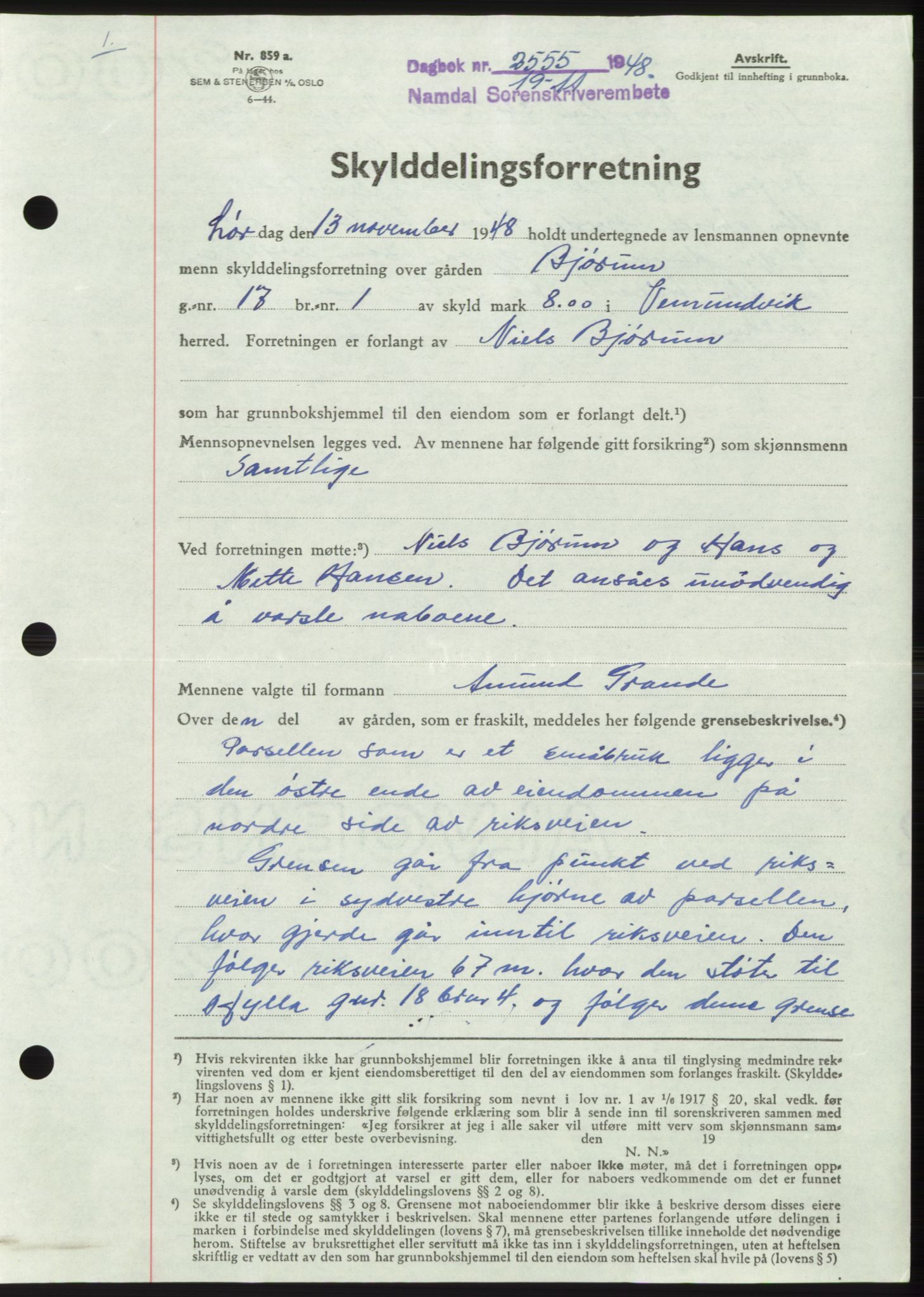 Namdal sorenskriveri, SAT/A-4133/1/2/2C: Pantebok nr. -, 1948-1948, Dagboknr: 2555/1948