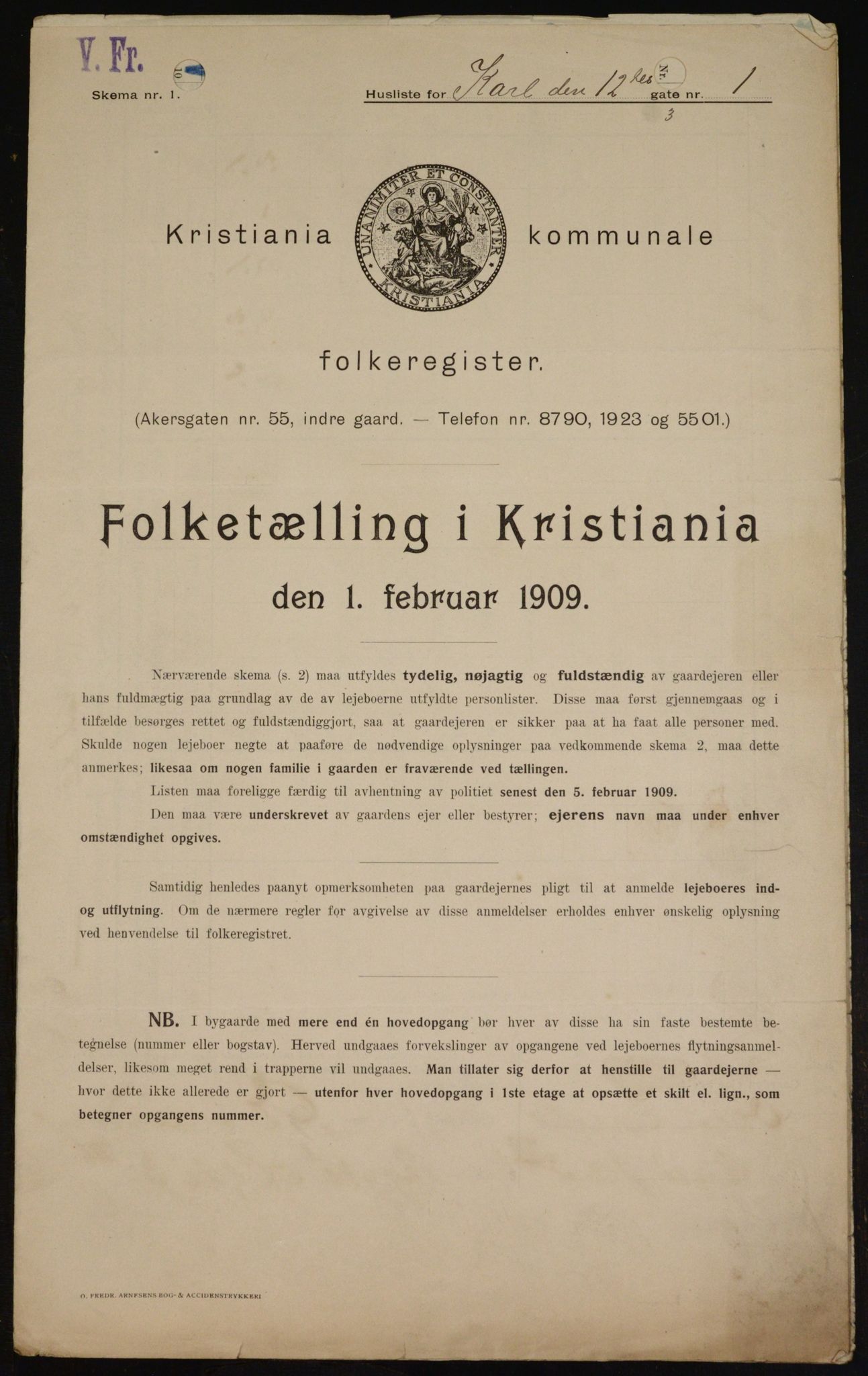OBA, Kommunal folketelling 1.2.1909 for Kristiania kjøpstad, 1909, s. 44070