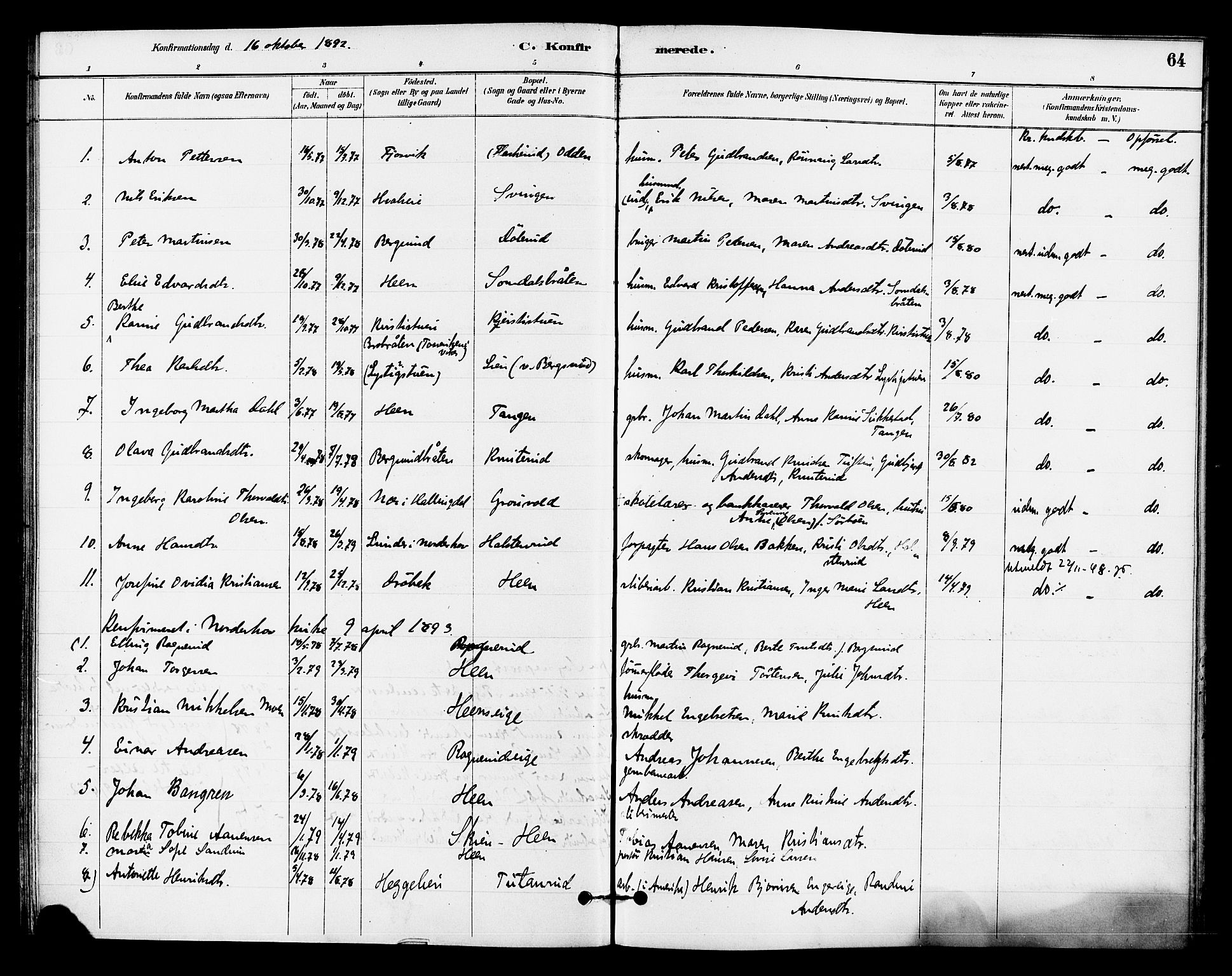 Ådal kirkebøker, AV/SAKO-A-248/F/Fb/L0001: Ministerialbok nr. II 1, 1884-1897, s. 64