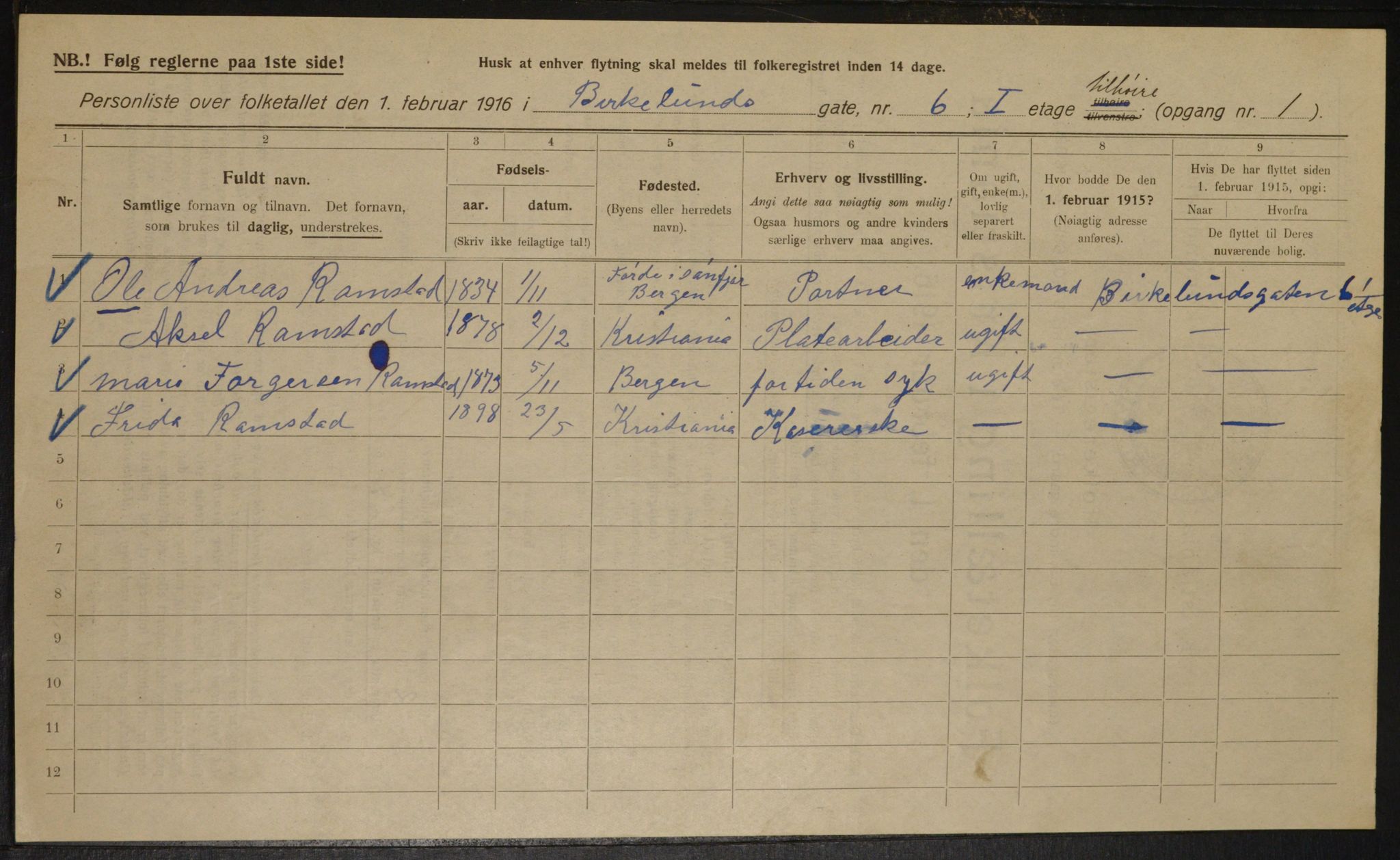 OBA, Kommunal folketelling 1.2.1916 for Kristiania, 1916, s. 5254