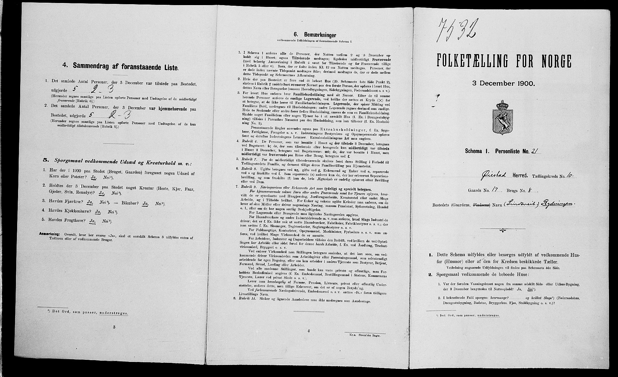 SAK, Folketelling 1900 for 0920 Øyestad herred, 1900, s. 1437