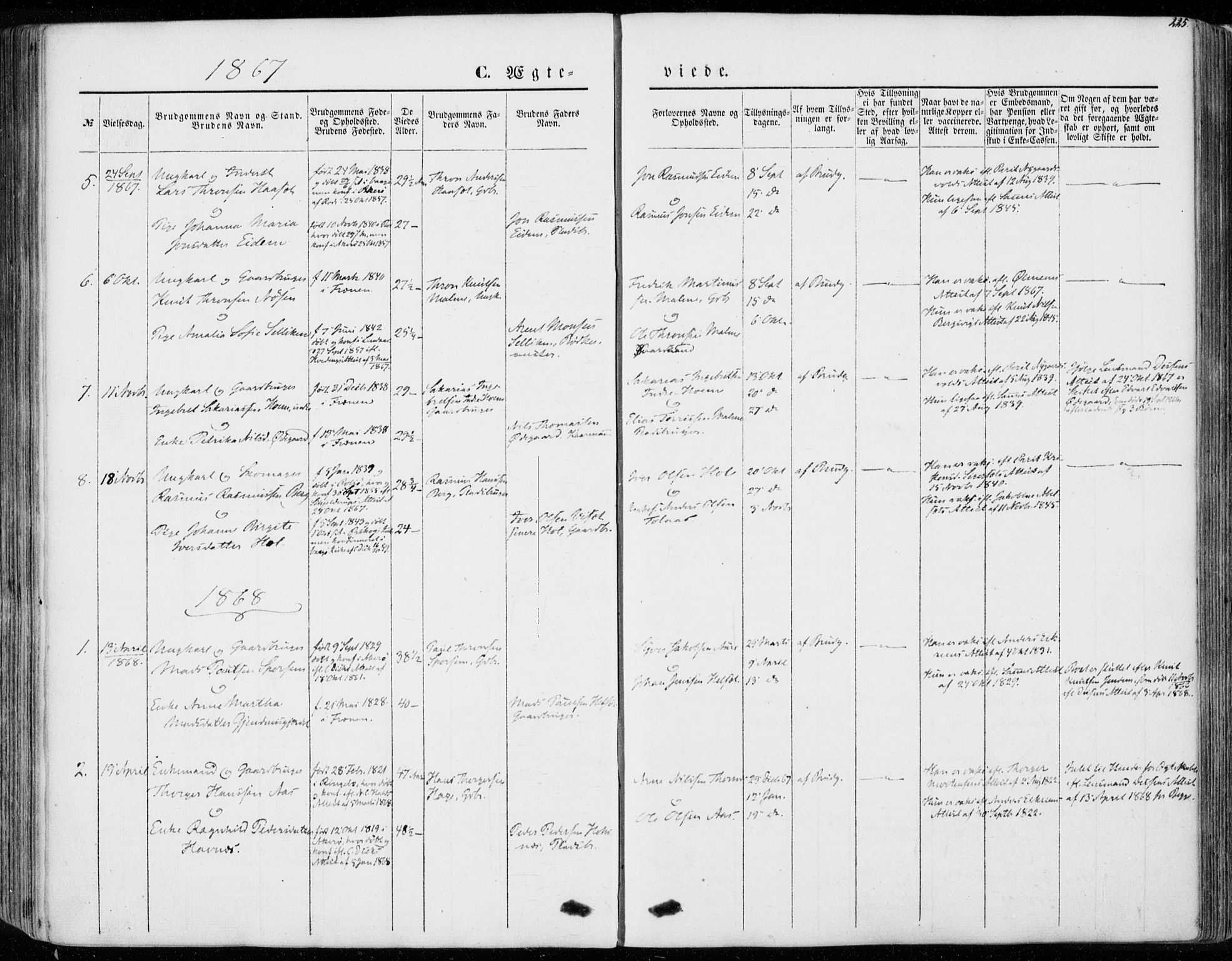 Ministerialprotokoller, klokkerbøker og fødselsregistre - Møre og Romsdal, SAT/A-1454/565/L0748: Ministerialbok nr. 565A02, 1845-1872, s. 225
