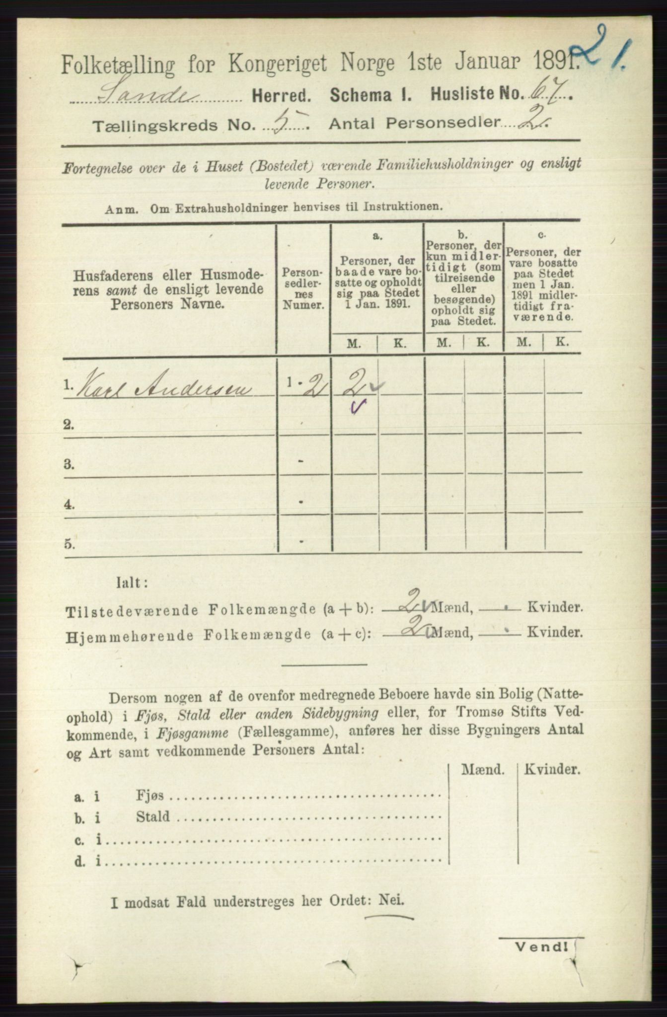 RA, Folketelling 1891 for 0713 Sande herred, 1891, s. 2126