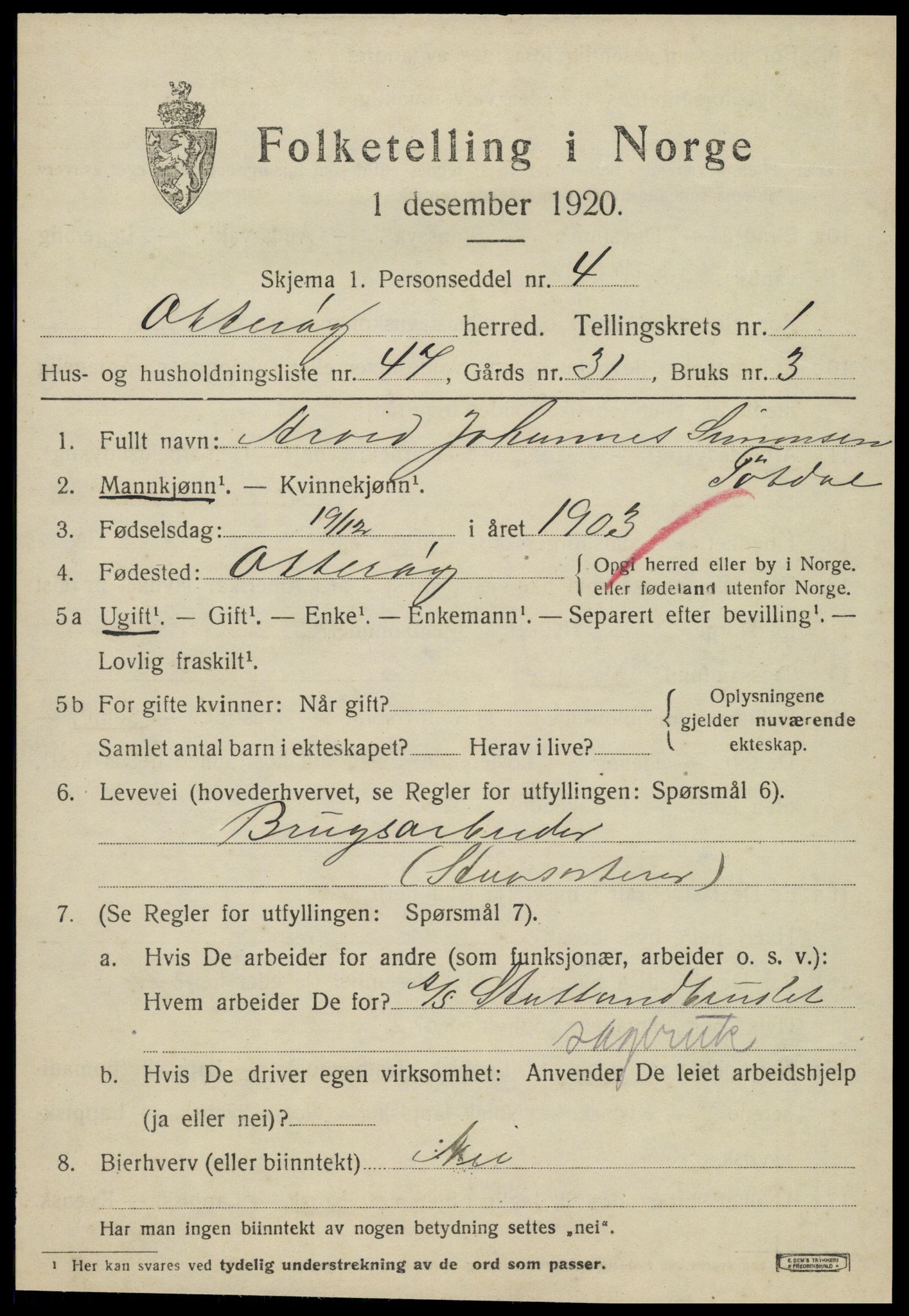 SAT, Folketelling 1920 for 1747 Otterøy herred, 1920, s. 1113