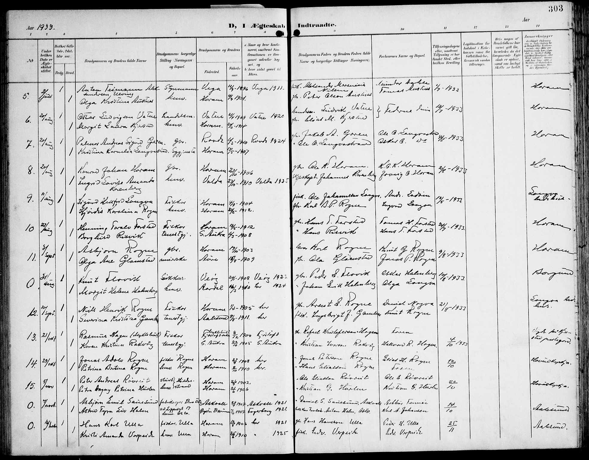 Ministerialprotokoller, klokkerbøker og fødselsregistre - Møre og Romsdal, AV/SAT-A-1454/536/L0511: Klokkerbok nr. 536C06, 1899-1944, s. 303