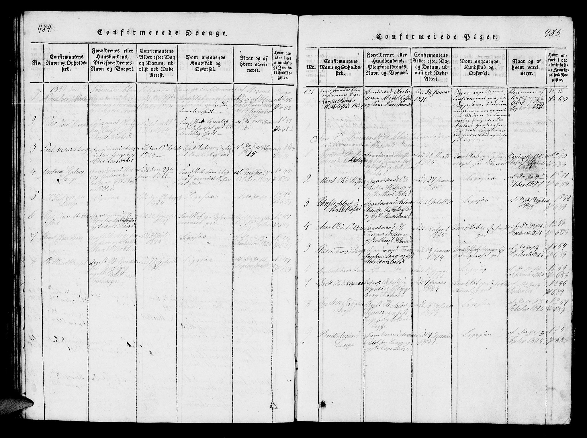 Ministerialprotokoller, klokkerbøker og fødselsregistre - Møre og Romsdal, SAT/A-1454/554/L0644: Klokkerbok nr. 554C01, 1818-1851, s. 484-485