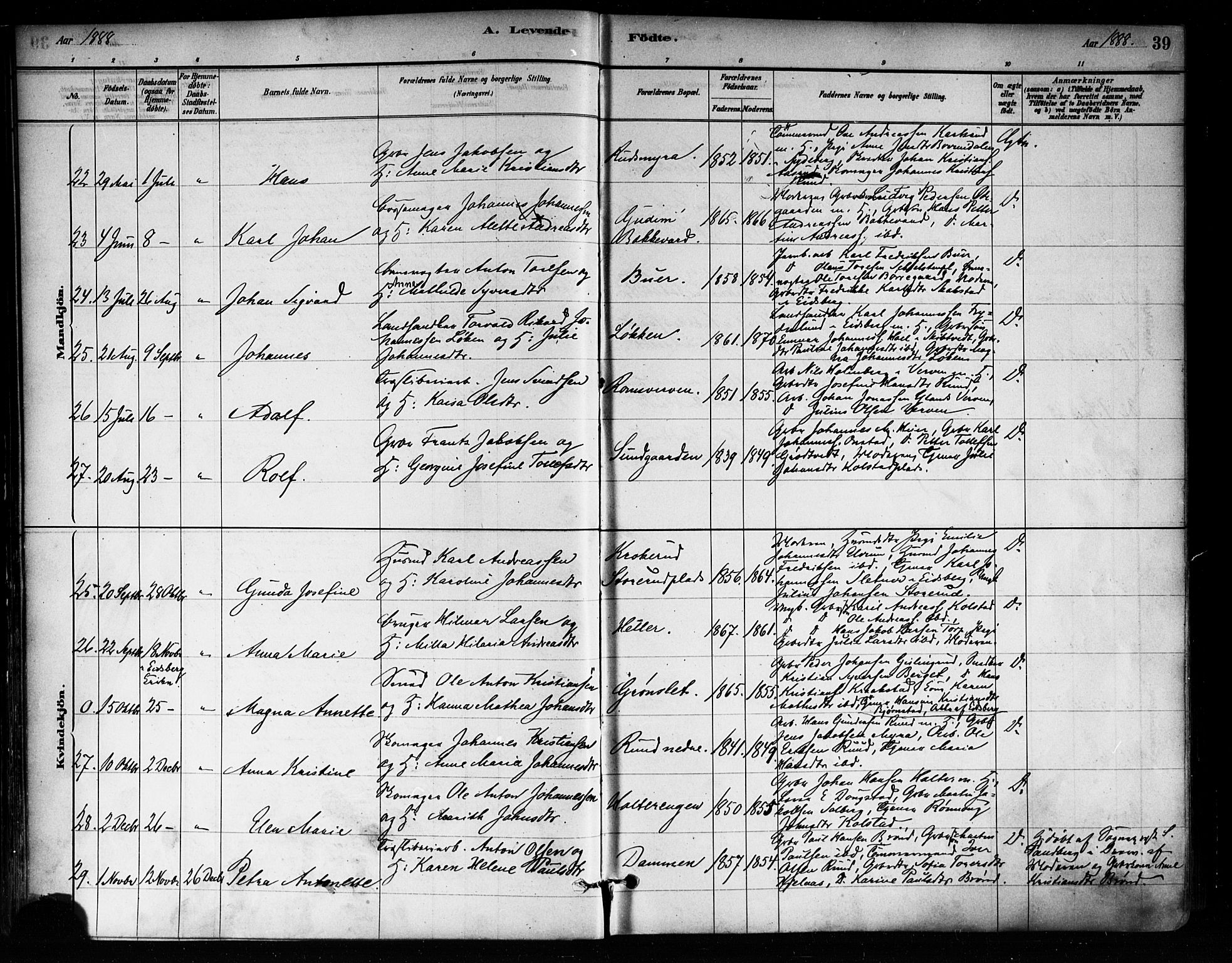 Askim prestekontor Kirkebøker, AV/SAO-A-10900/F/Fa/L0007: Ministerialbok nr. 7, 1882-1897, s. 39