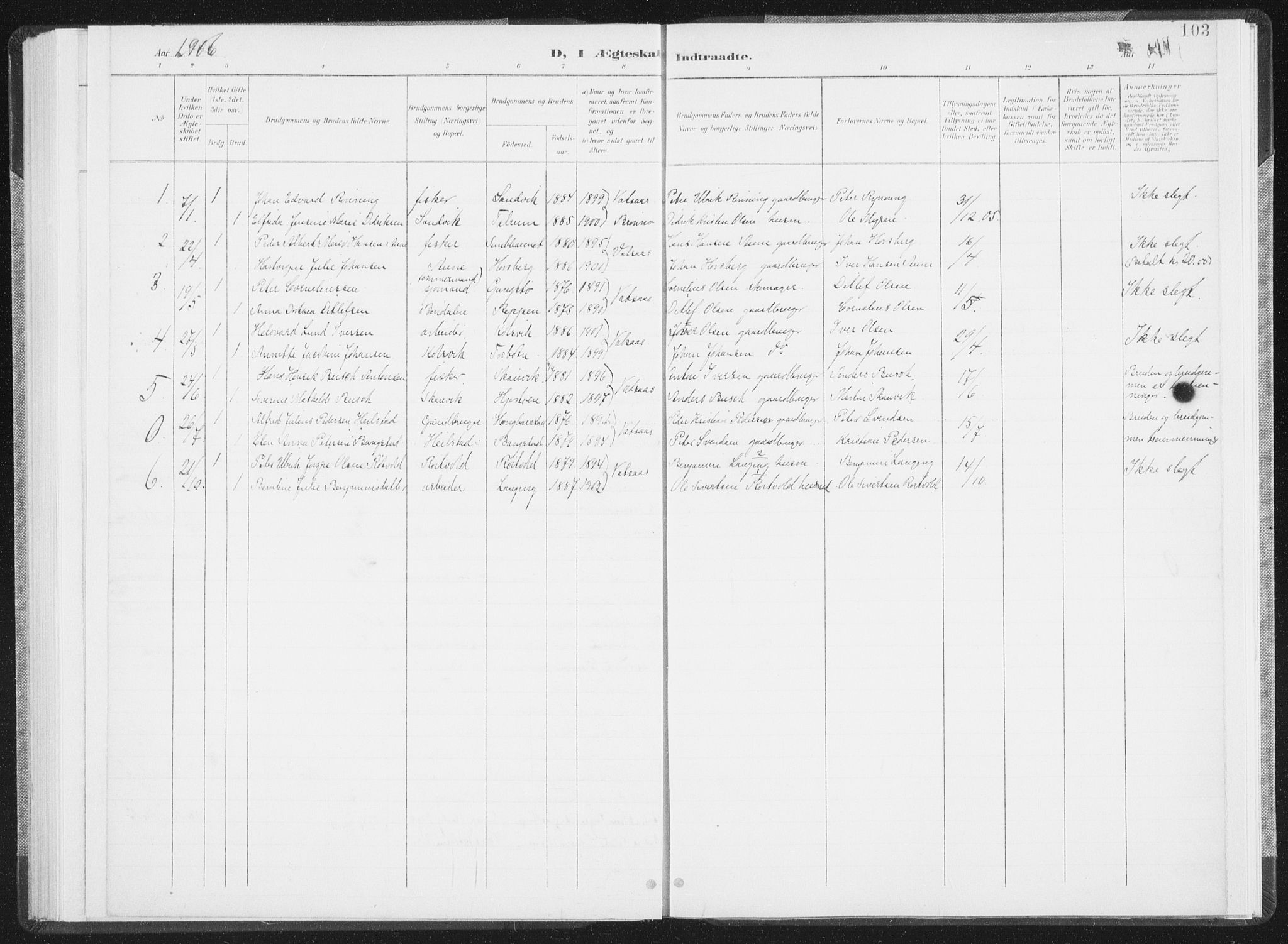 Ministerialprotokoller, klokkerbøker og fødselsregistre - Nordland, SAT/A-1459/810/L0153: Ministerialbok nr. 810A12, 1899-1914, s. 103